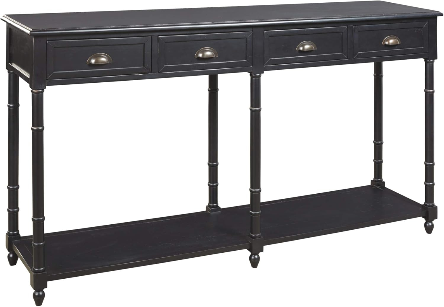 Transitional Black Wood Console Table with Storage