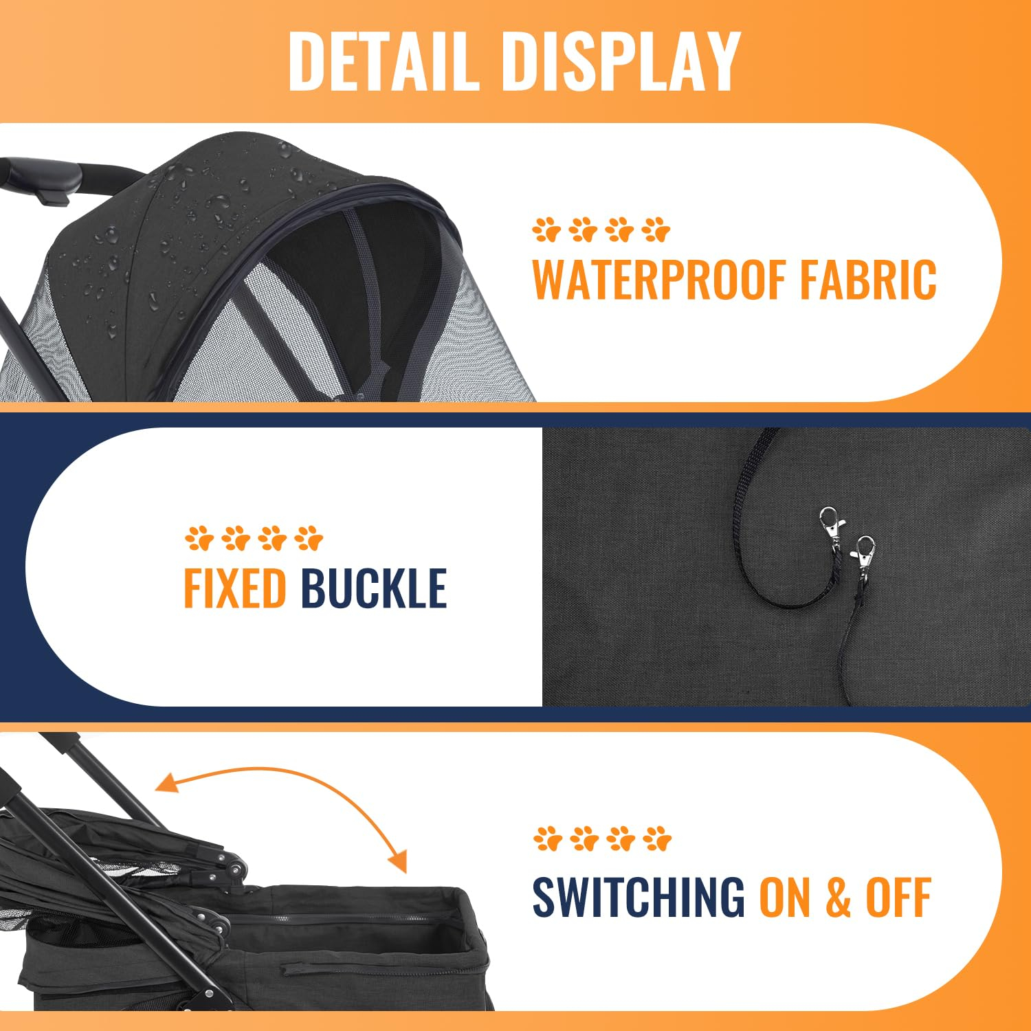 FDW Pet Stroller 3 in 1 Multi-Function Dog Stroller Jogging Stroller with Detachable Carrier, Lightweight Travel Stroller for Small and Medium-Sized Pets (Black, 3 Wheels)