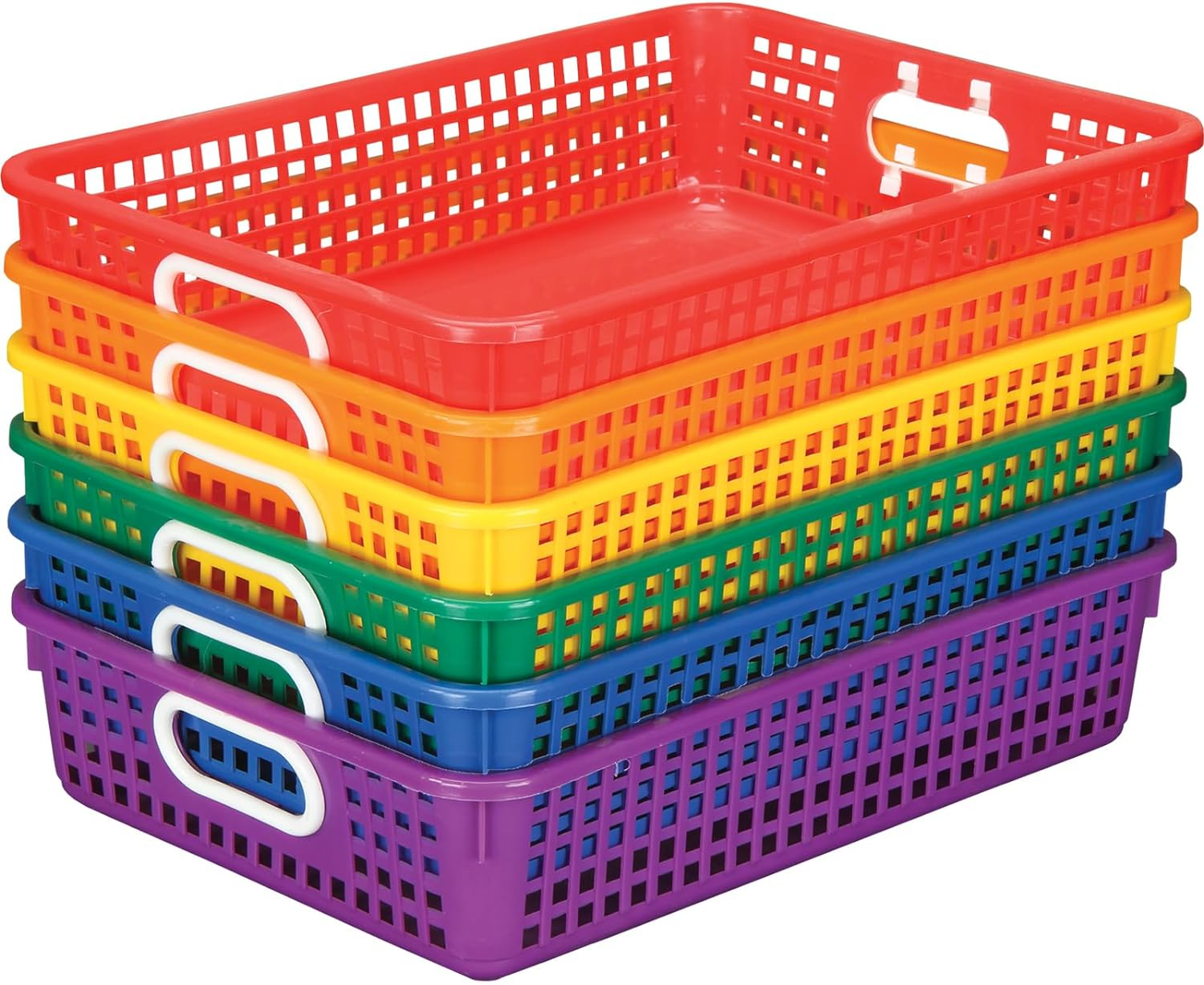 Really Good Stuff 6PK Plastic Desktop Paper Storage Basket for Classroom or Home–14”x10” Plastic Mesh Basket-Secure Papers Crease-Free–Grouping for 6
