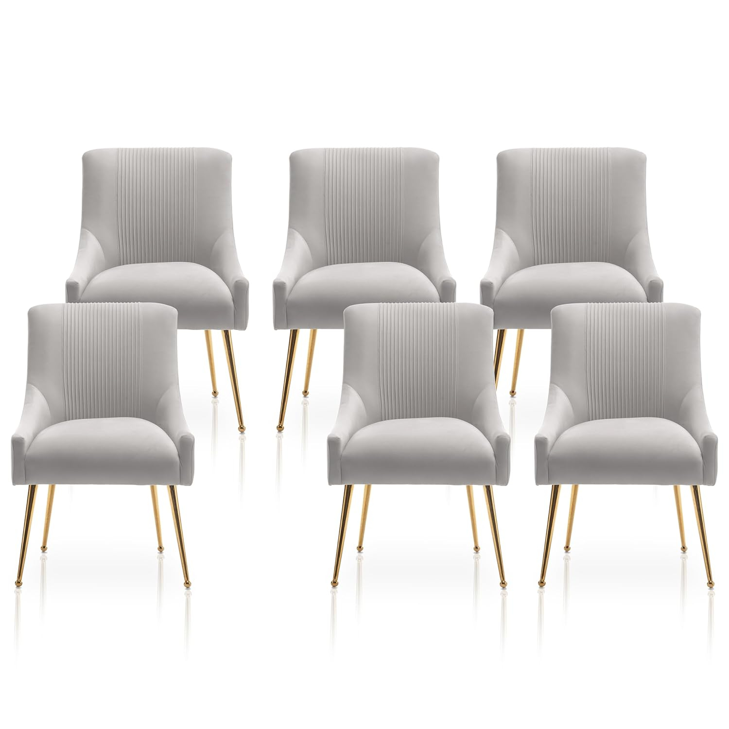 Dining Chairs,Modern Living Room Chairs, Velvet Upholstered Dining Room Chairs with Gold Legs,Tufted Accent Chair Set of 6 for Reception Room Bedroom Study Room(Grey)
