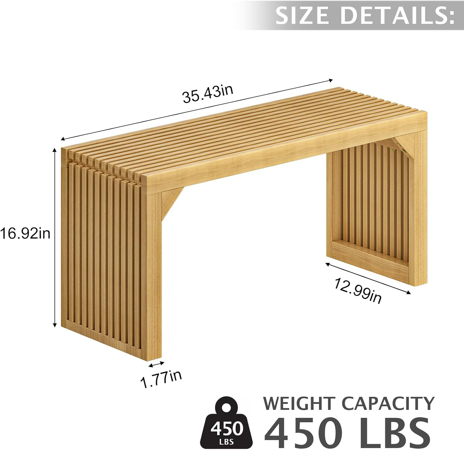 35" Solid Wood Bench, Nature Entryway Bench with Storage for Entryway, Living Room, Kitchen