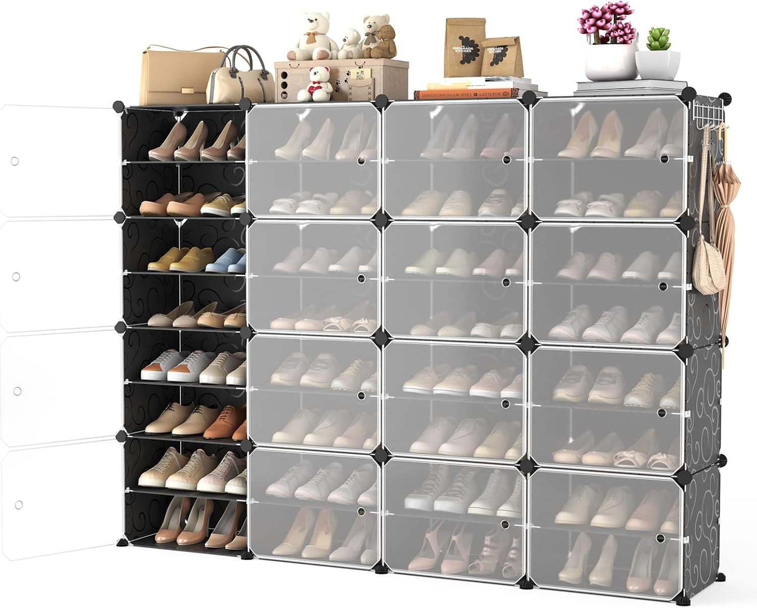 Black and White Freestanding Plastic Shoe Storage Cabinet with Doors