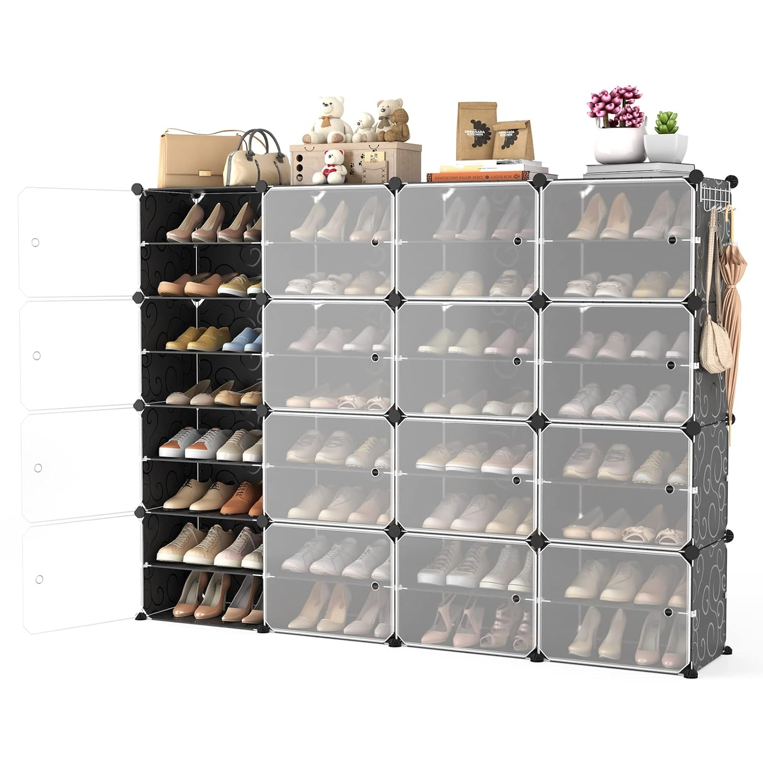 Black and White Freestanding Plastic Shoe Storage Cabinet with Doors