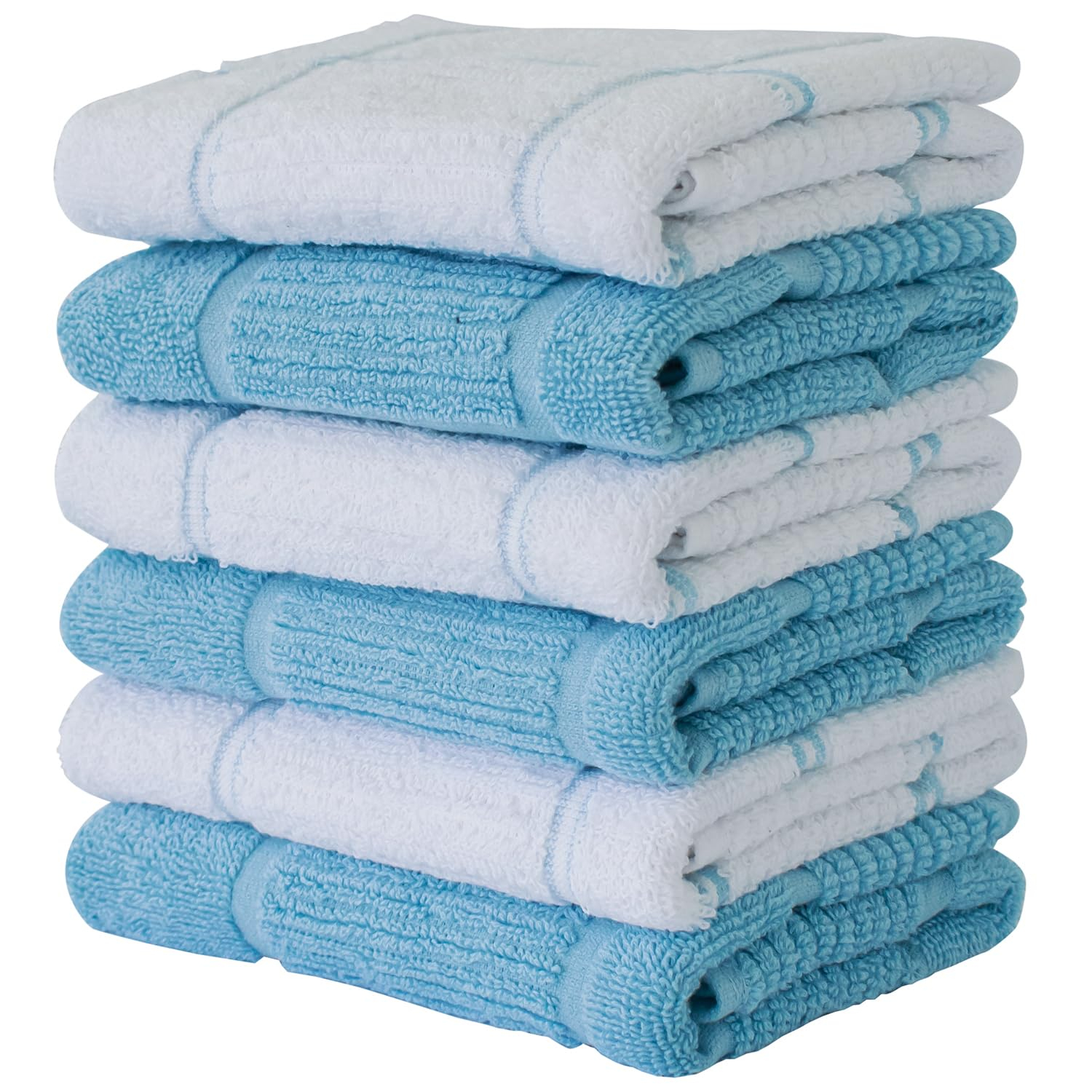 Craftsworth 100% Cotton Kitchen Towel, 15x26-Pack of 6, Stripe Aqua Solid