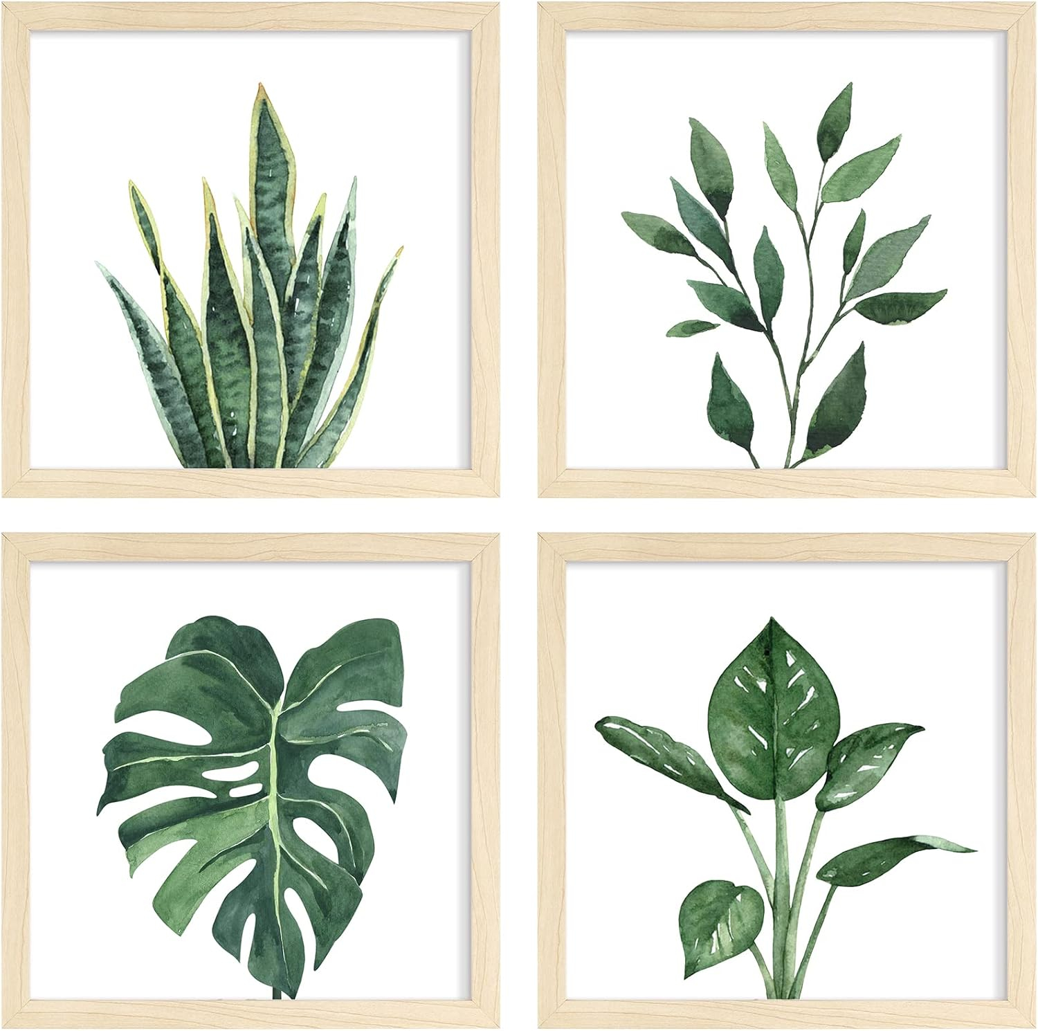 ArtbyHannah Canvas Wall Art Prints, Unframed Botanical Pictures Wall Decor, Sage Green Leaf Plant Poster for Bedroom Decorations & Gift (10x10 Inch, 4 Pack)