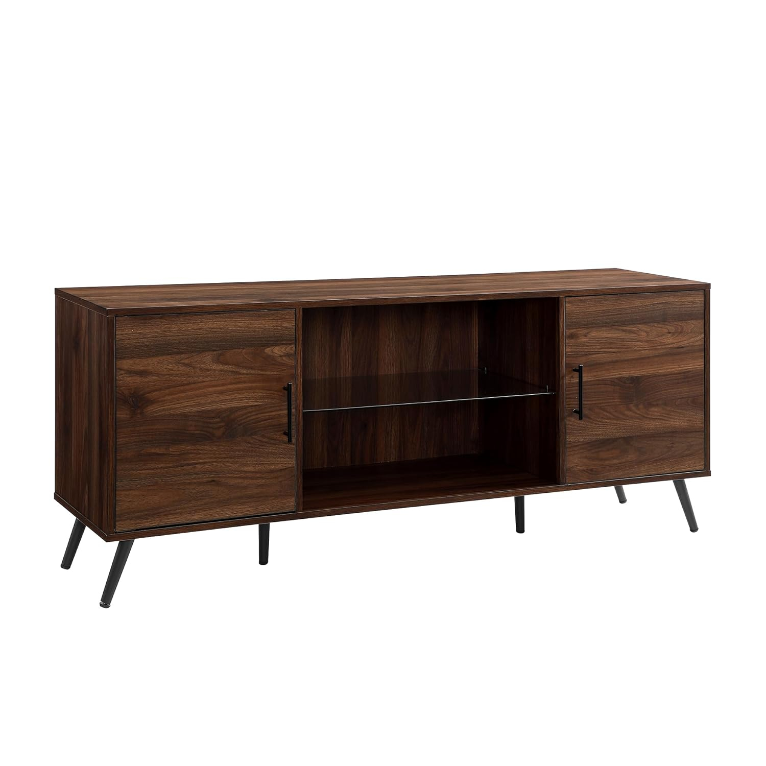 DazzAura Saxon Mid Century Modern Glass Shelf TV Stand for TVs up to 65 Inches, 60 Inch, Walnut
