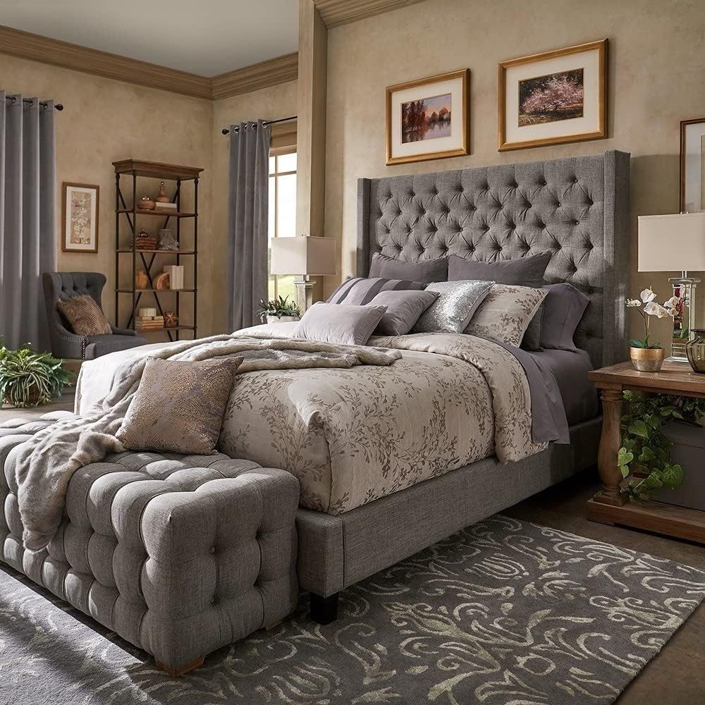 Naples Wingback Button Tufted Tall adboard Platform Bed by Grey King