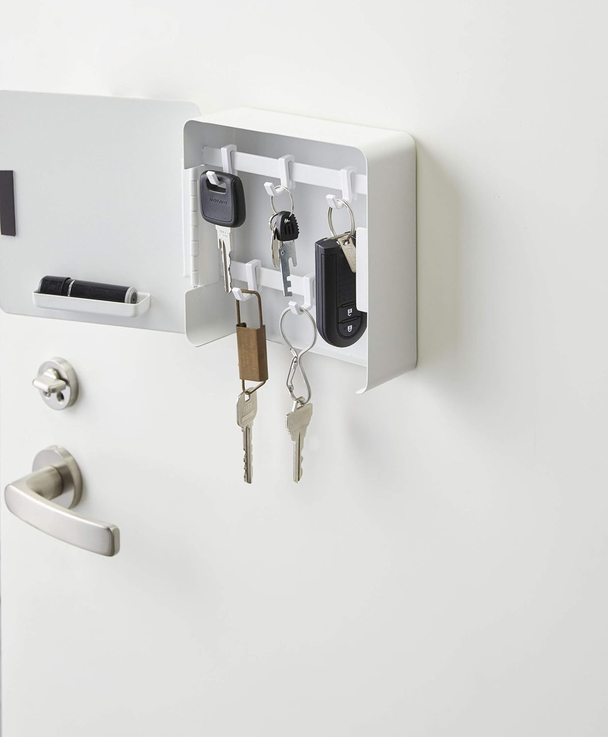 White Steel Magnetic Key Cabinet with Storage