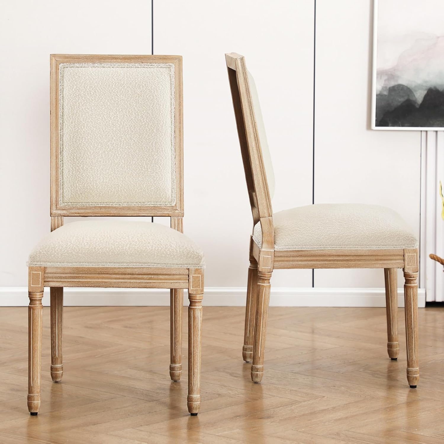 Furniliving French Country Dining Chairs Set of 2, Upholstered Farmhouse Dining Room Chairs, Sherpa Fabric Side Chairs for Kitchen Dining Room, White