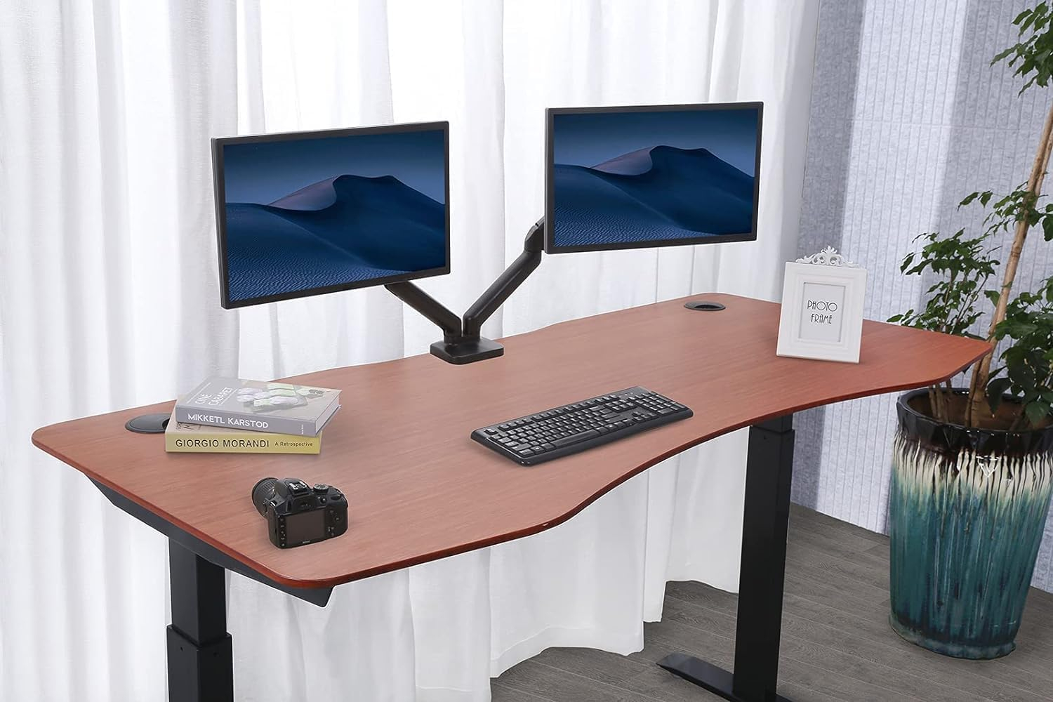ApexDesk Elite Series 60" W Electric Height Adjustable Standing Desk (Bamboo Top, Black Frame)