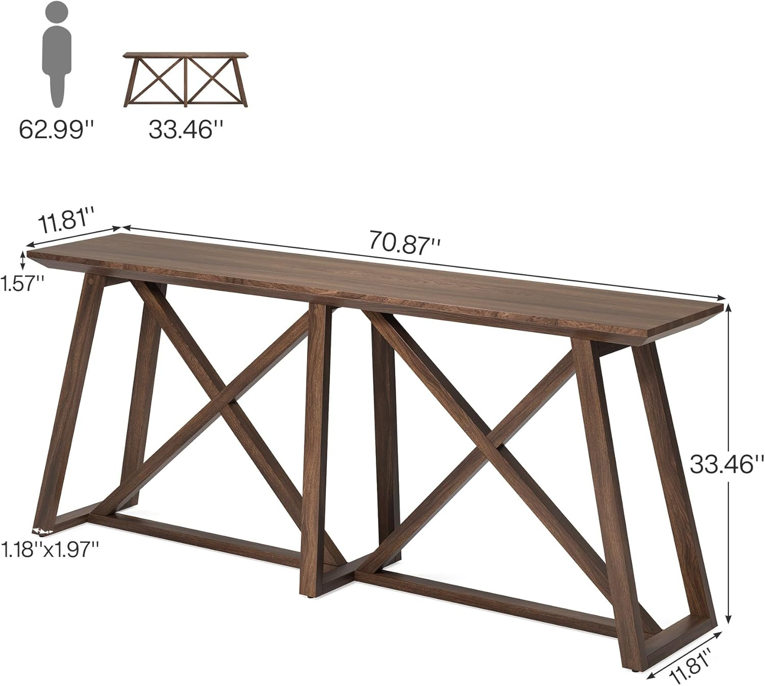 Tribesigns Farmhouse Console Table for Entryway: 70.9-Inch Extra Long Entryway Entry Table, Narrow Wooden Sofa Table Behind Couch for Hallway, Entrance, Foyer, Living Room, Rustic Brown