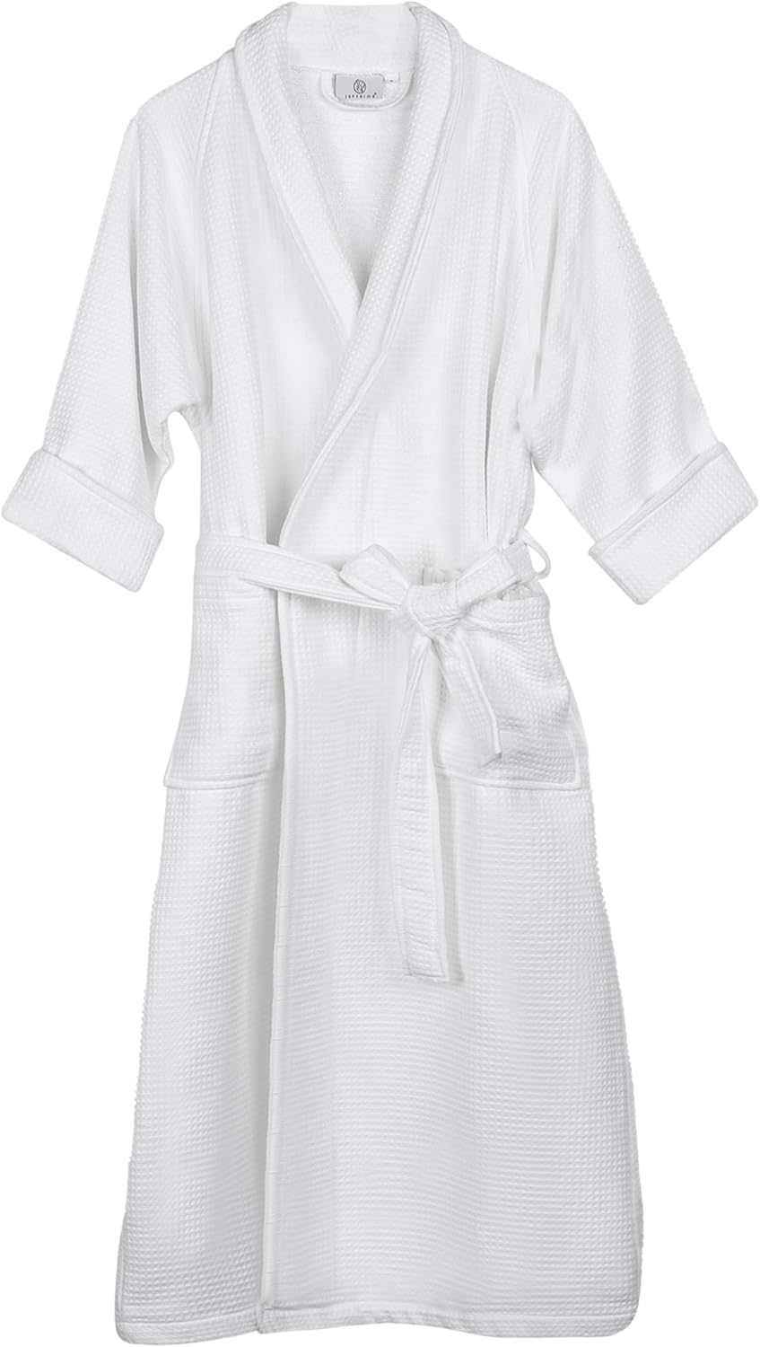 Superior Waffle Cotton Unisex Soft Adult Bath Robe, Small, White