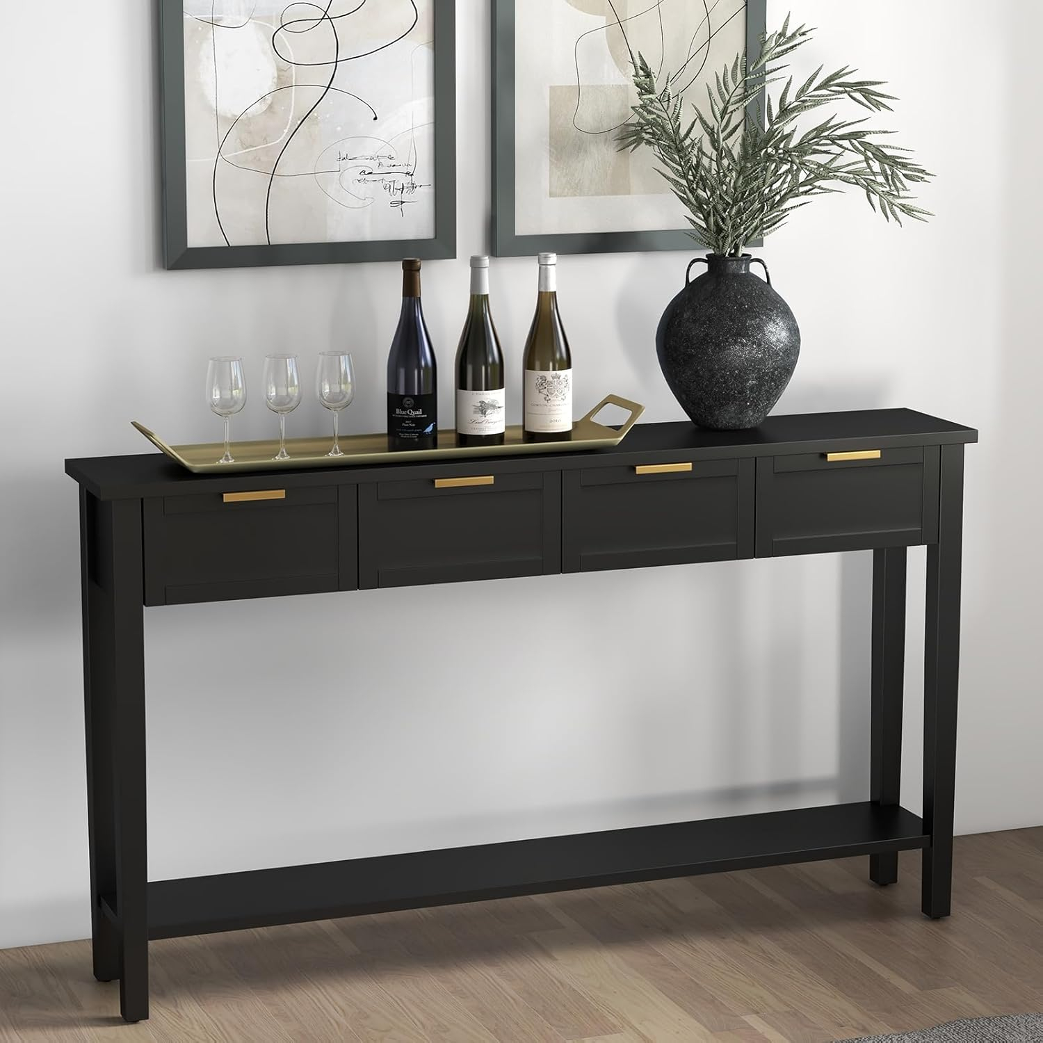 Kinfant Morden Console Table with Drawers, Narrow Sofa Table with Storage Shelf for Living Room, Entryway, Hallway, Black