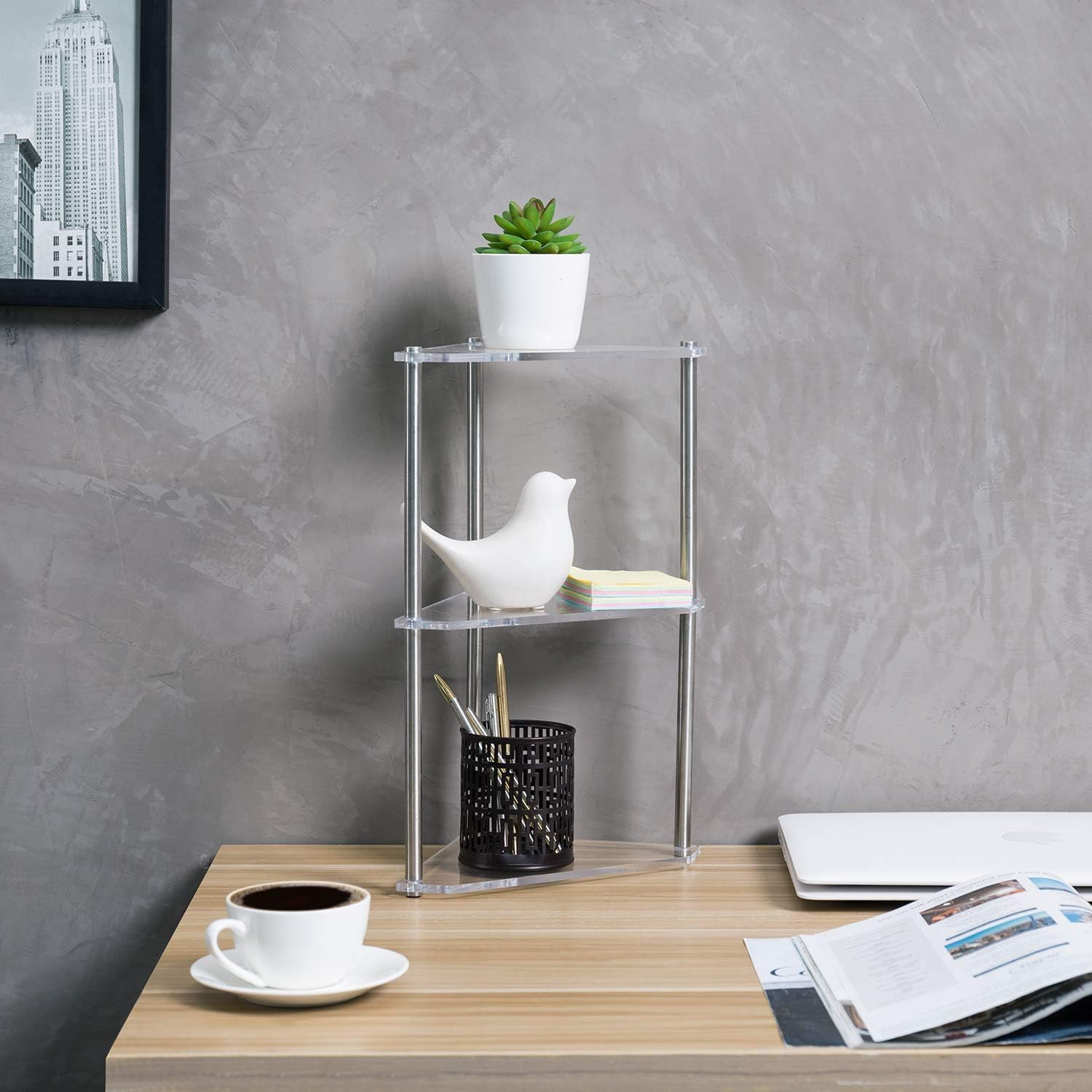 MyGift 3-Tier Clear Acrylic and Metal Tabletop Corner Display Stand