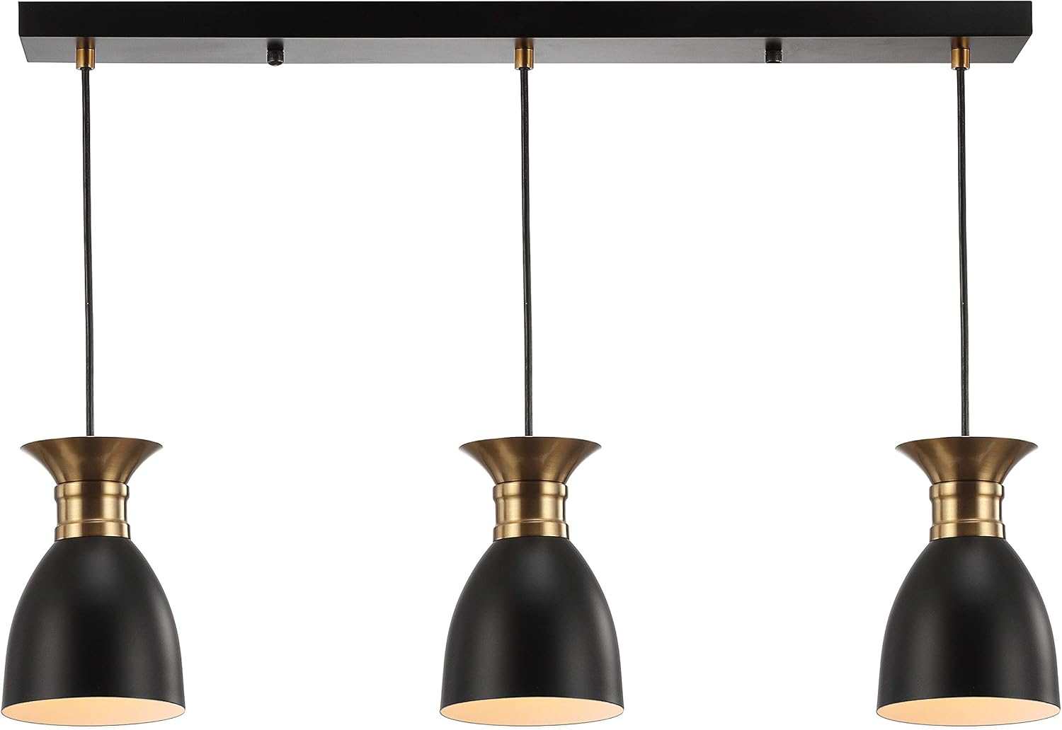 Edison 33.25" Linear 3-Light Metal Linear LED Pendant, Black/Brass Gold