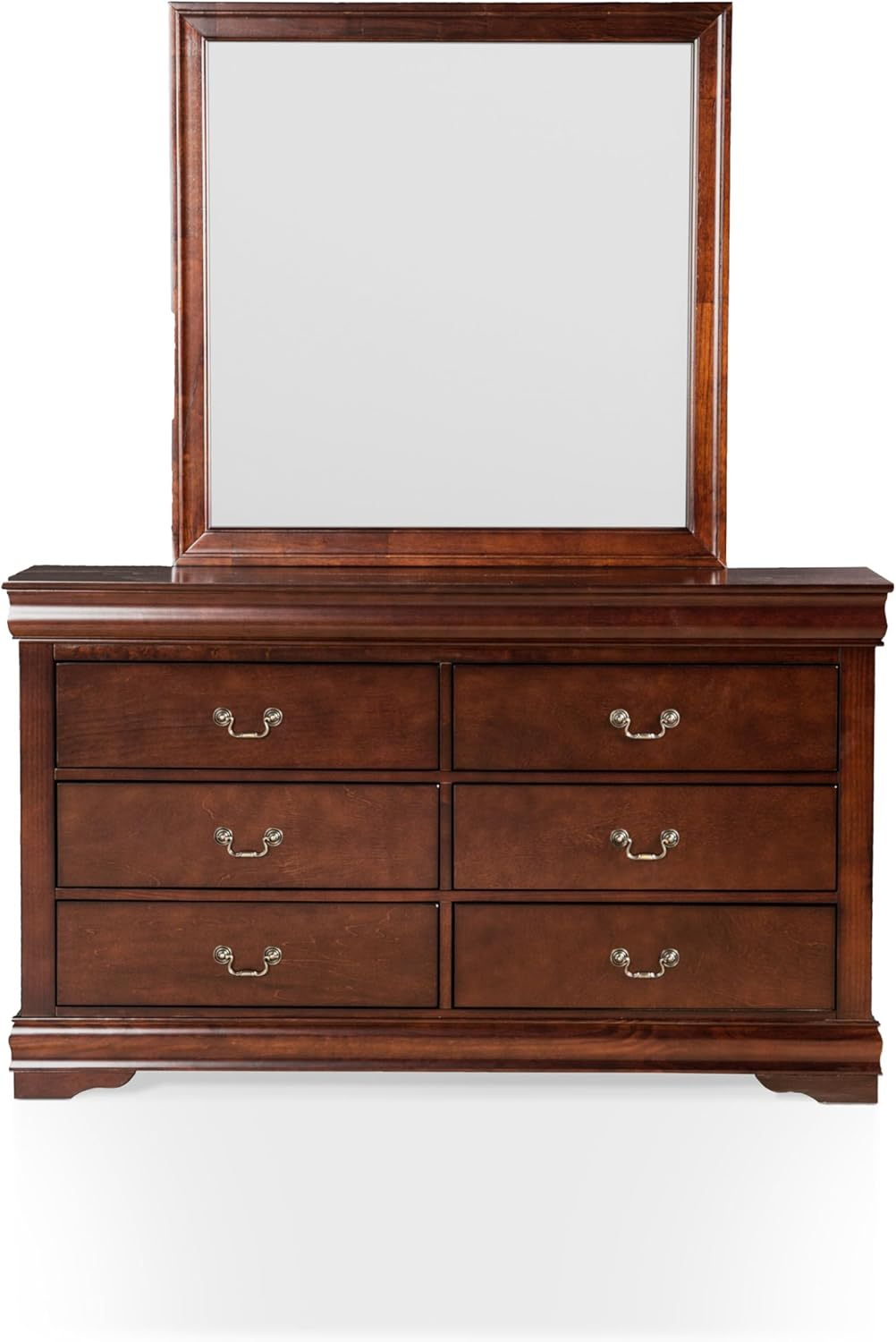 Furniture of America Toni Wood 6-Drawer Dresser with Mirror in Cherry