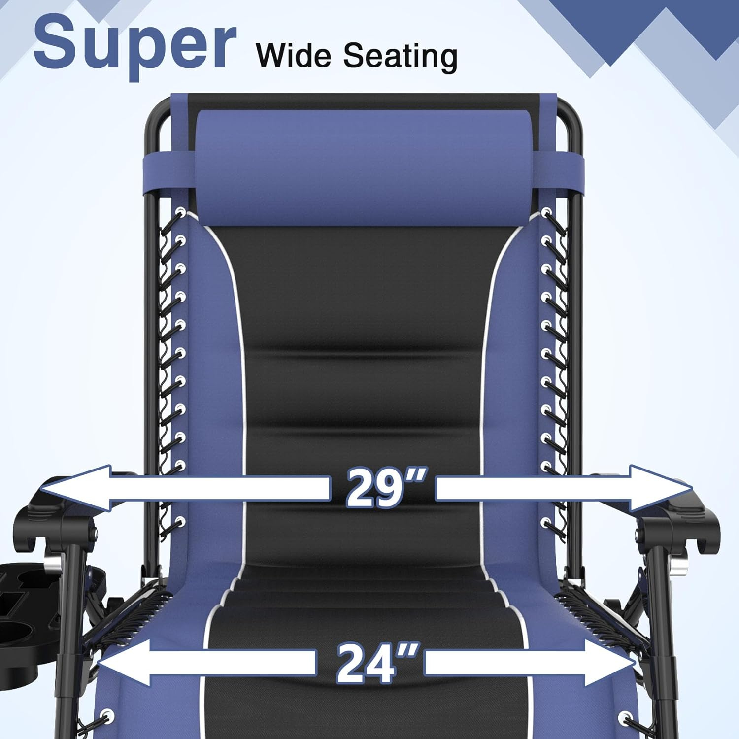 Slendor Oversized Zero Gravity Chair, 29Inch XL Padded Reclining Camping Chair with Cup Holder & Footrest, Folding Outdoor Recliner Reclining Patio Chairs, Anti Gravity Chair, Blue