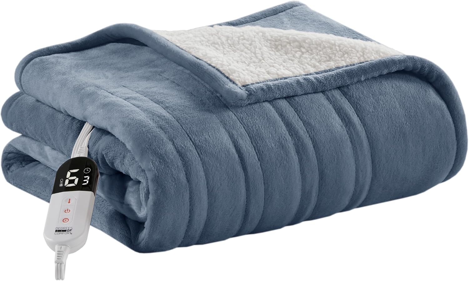 Degrees of Comfor Heated Throw Blanket - Soft Flannel Electric Throws with 6 Heat Settings and 4-Hour Auto Shut-Off - Warm Gifts for Grandma - Blue, 50x60'' - ETL Certified