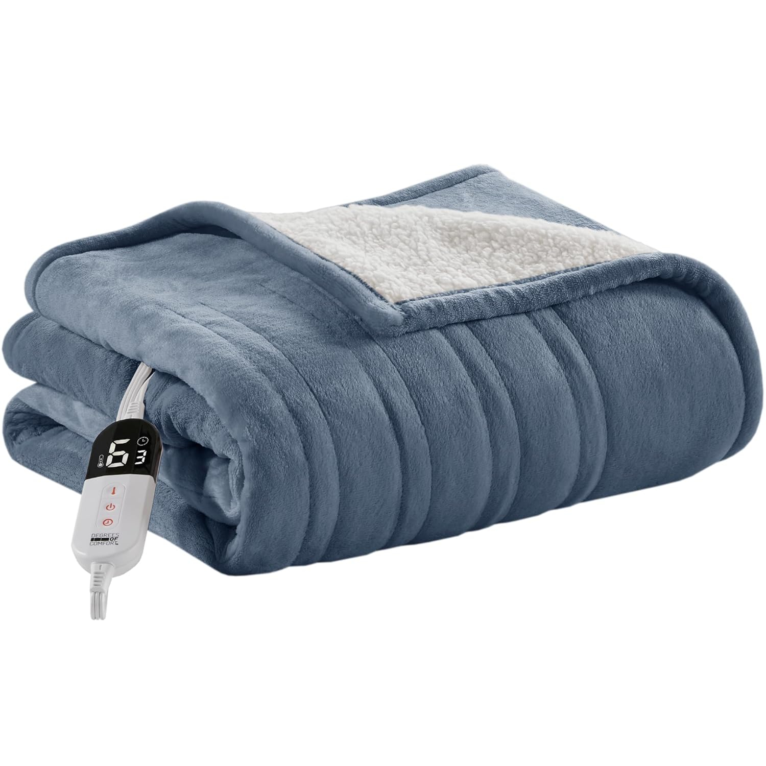 Degrees of Comfor Heated Throw Blanket - Soft Flannel Electric Throws with 6 Heat Settings and 4-Hour Auto Shut-Off - Warm Gifts for Grandma - Blue, 50x60'' - ETL Certified