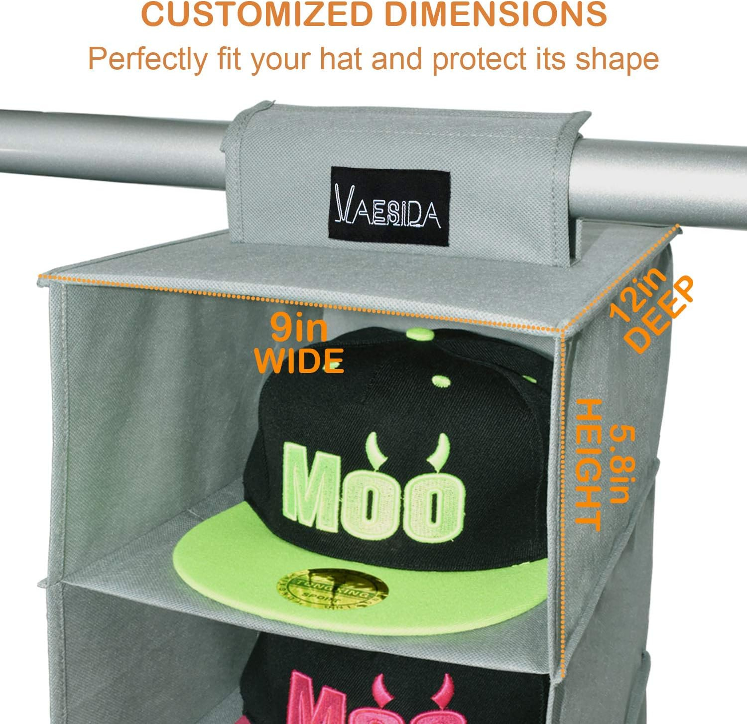 DanceeMangoos 10 Shelf Hat Rack Hanging Closet/Organizer for Storage - Best Baseball Cap Holder, Gray