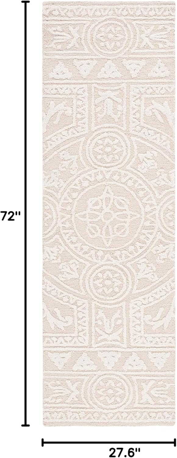 SAFAVIEH Blossom Roy Geometric Wool Runner Rug, Light Grey/Ivory, 2'3" x 6'
