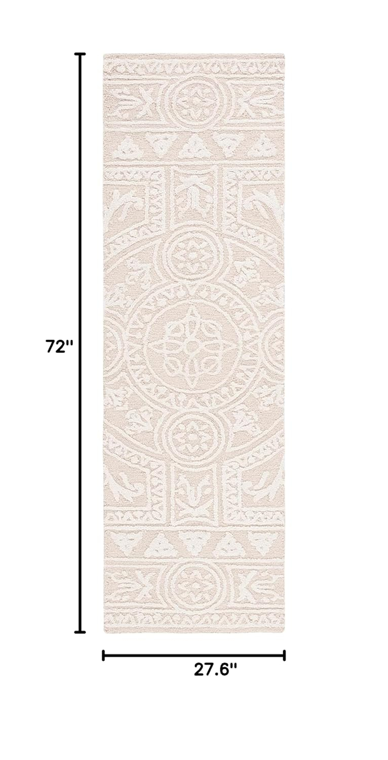 SAFAVIEH Blossom Roy Geometric Wool Runner Rug, Light Grey/Ivory, 2'3" x 6'
