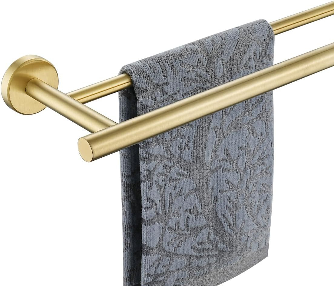 JQK Double Towel Bar 27 Inch, Brass Gold Useable Length 24 Inch 304 Stainless Steel Thicken 0.8mm Bath Towel Rack for Bathroom, Towel Holder Wall Mount, TB100L24-BG