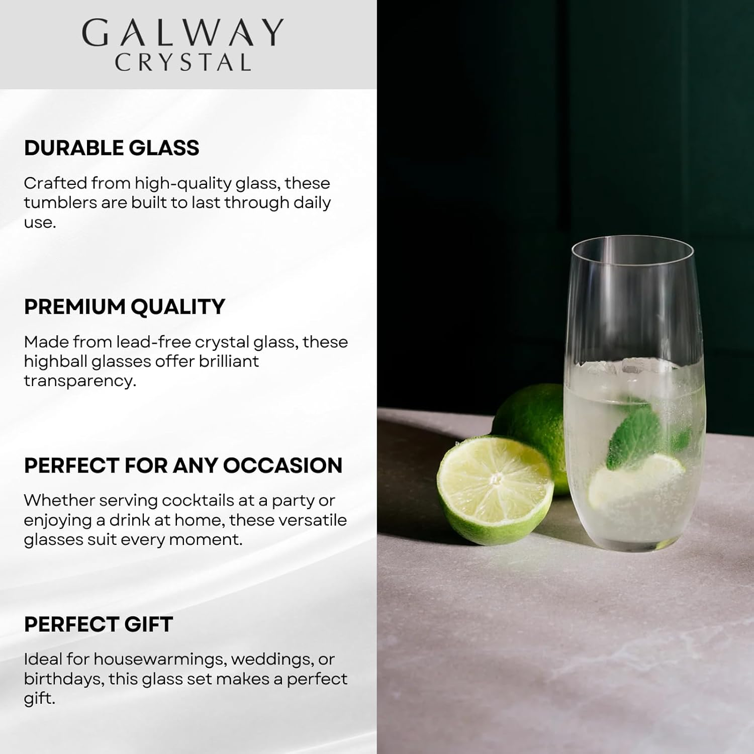 Galway Crystal Erne 14oz. Crystal Highball Glass Set