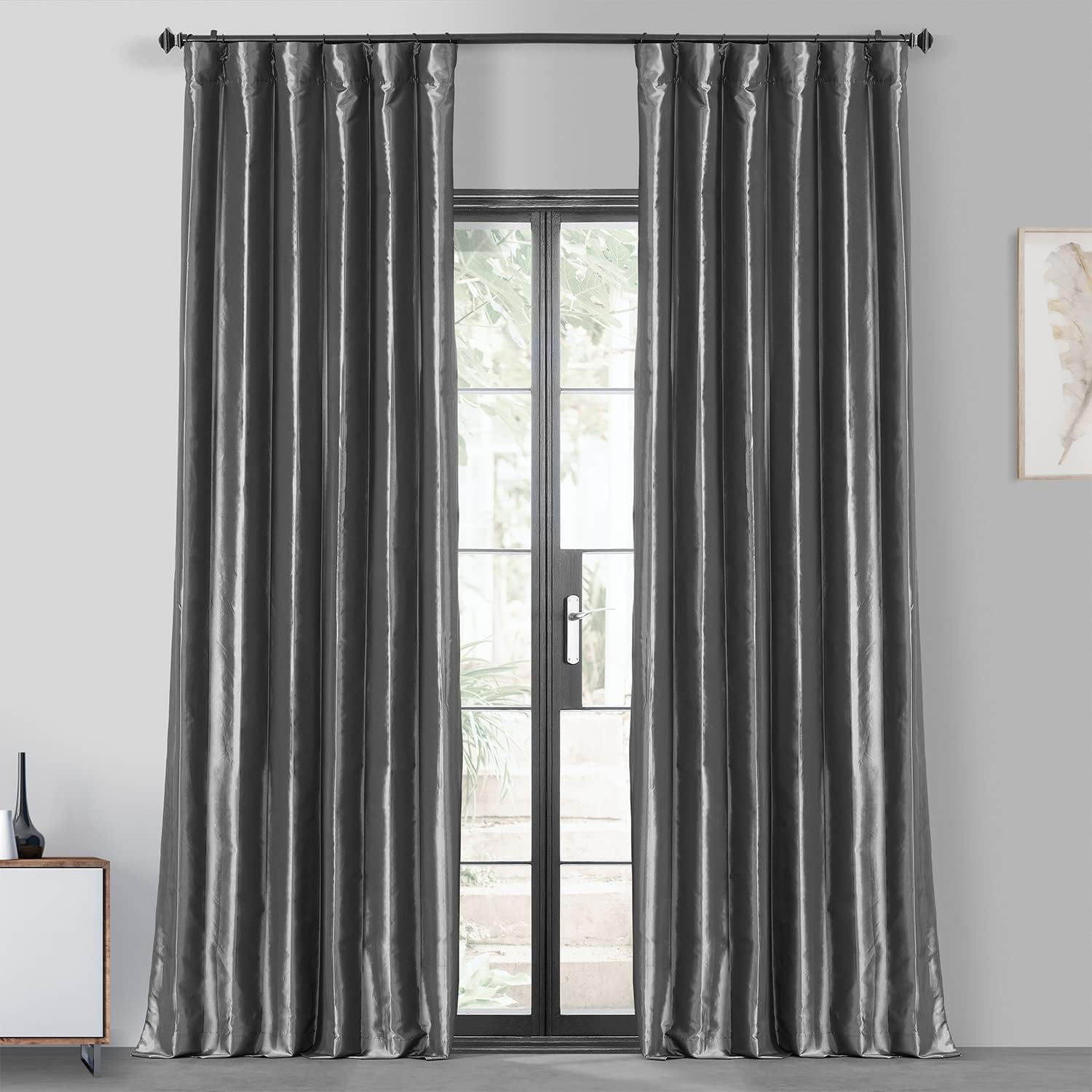 Graphite Blackout Faux Silk Taffeta Curtain (1 Panel), Graphite, 50W X 108L