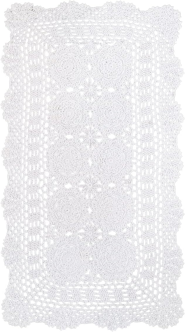 Phantomon Lace Table Runner Rectangular Table Cover Cloth Handmade Crochet Floral Placemats 100% Cotton (Floral Beige, 15x28Inch)