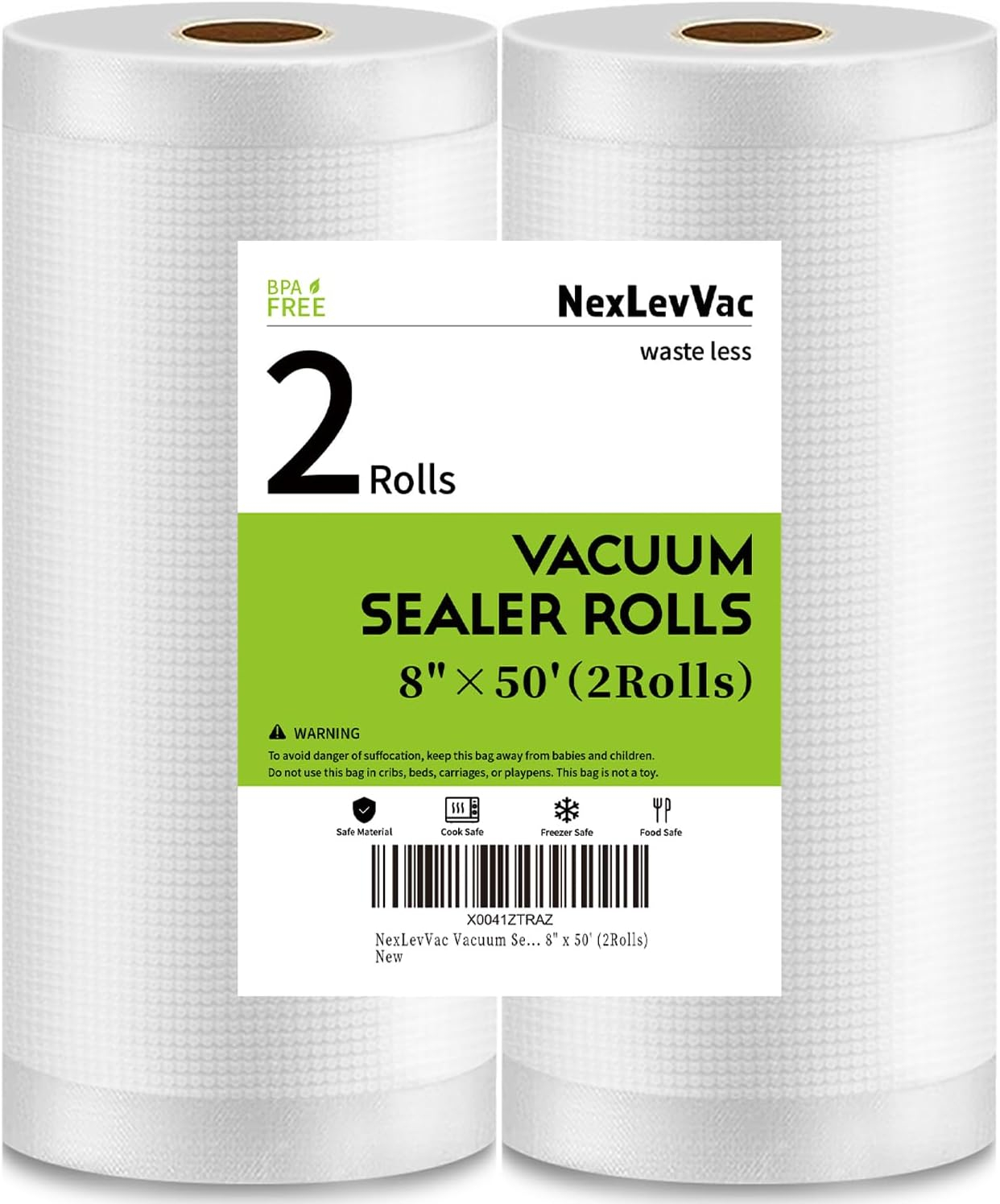 Syntus Vacuum Sealer Bags, 2 Rolls 8" x 50' Commercial Grade Bag Rolls, BPA Free Food Vac Bags for Storage, Meal Prep or Sous Vide