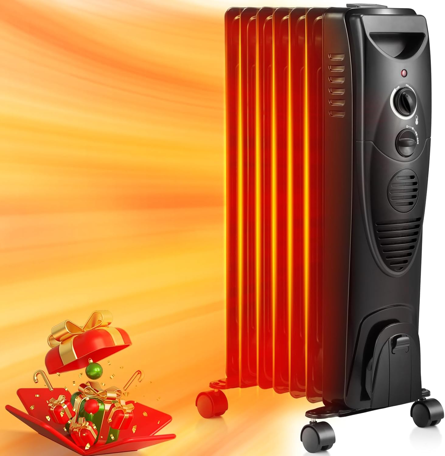 ZAFRO Oil Filled Radiator Heater, 1500W Portable Space Heater with Adjustable Thermostat, Oil Heater with 3 Heat Settings, with Tip-Over & Overheat Protection for Indoor, Room, Office and Home Grey