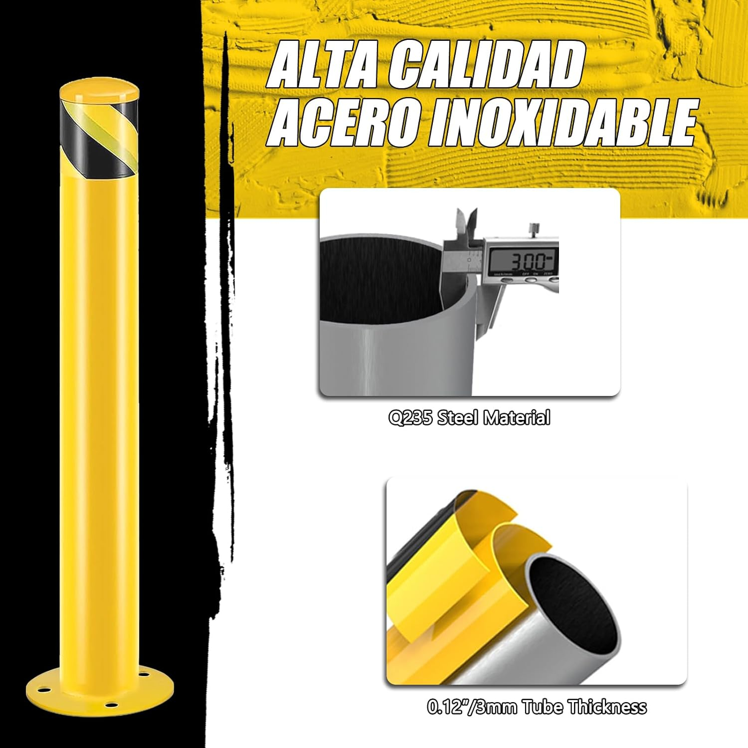 Safety Bollard Post, Steel Bollards,Parking Bollard, Yellow Powder Coated Safety Parking Barrier Post, for Traffic Sensitive Areas (6, 42"H*3.5"D)