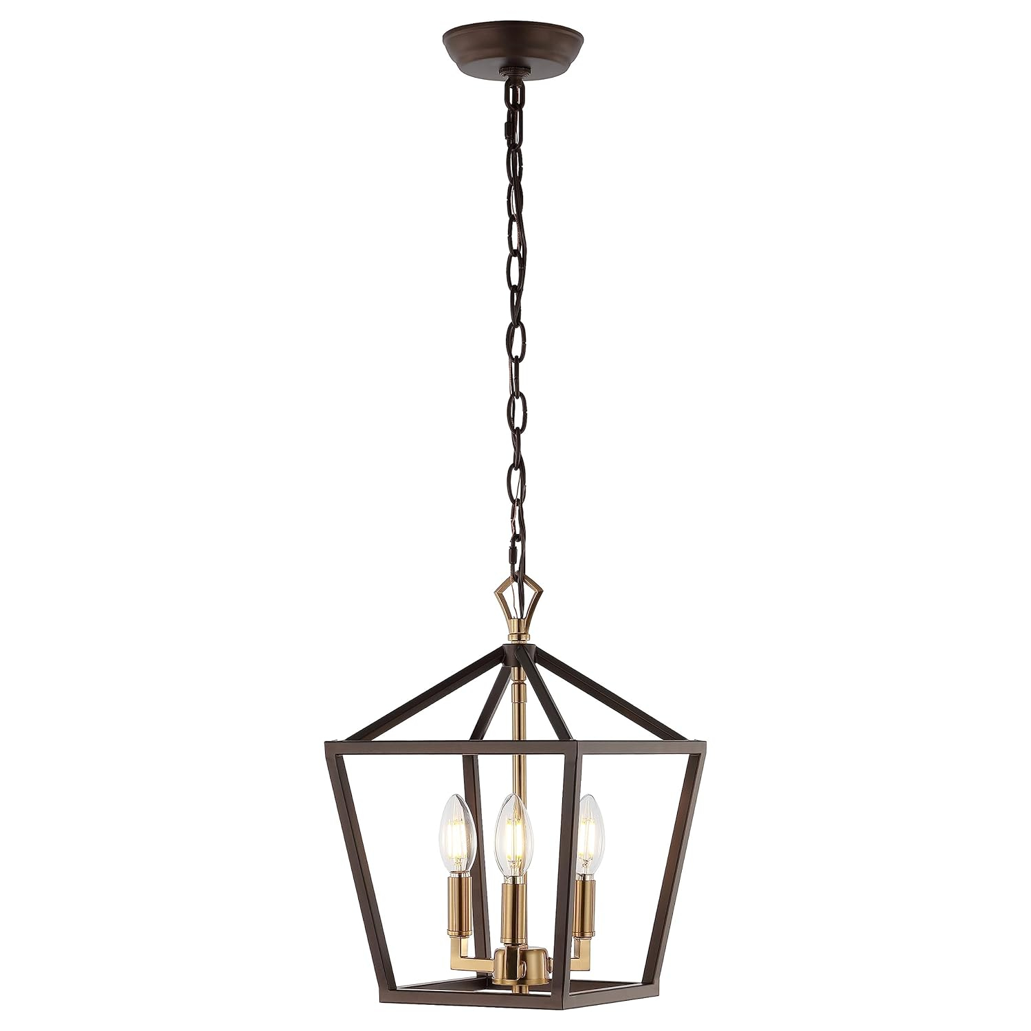 Ojai 10" 3-Light Iron Classic Modern Lantern LED Pendant, Oil Rubbed Bronze/Brass Gold