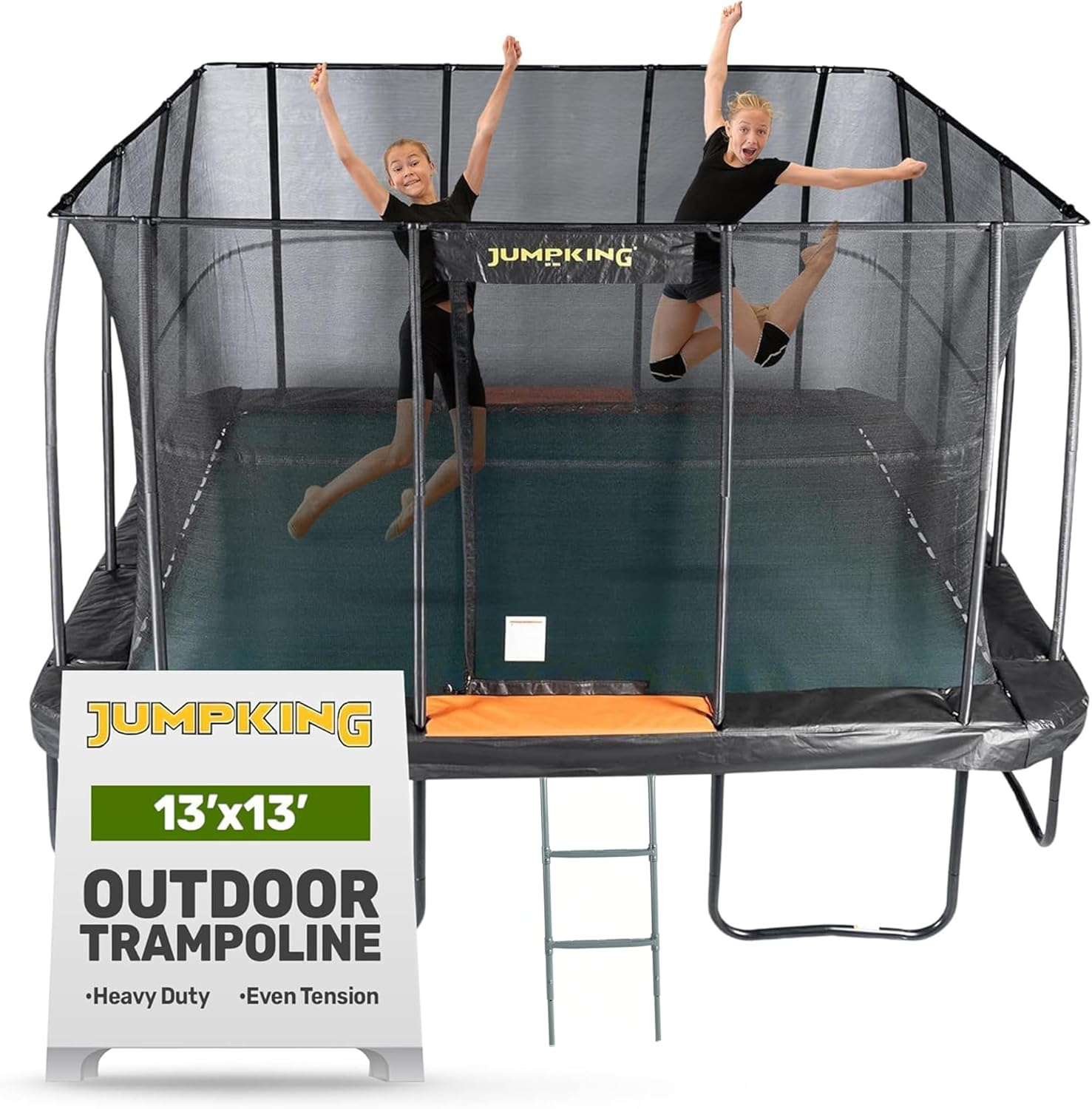 JumpKing 13ft Pro-Series Square Trampoline – Patented Spring Arrangement & Comfort Weave Jumping Pad