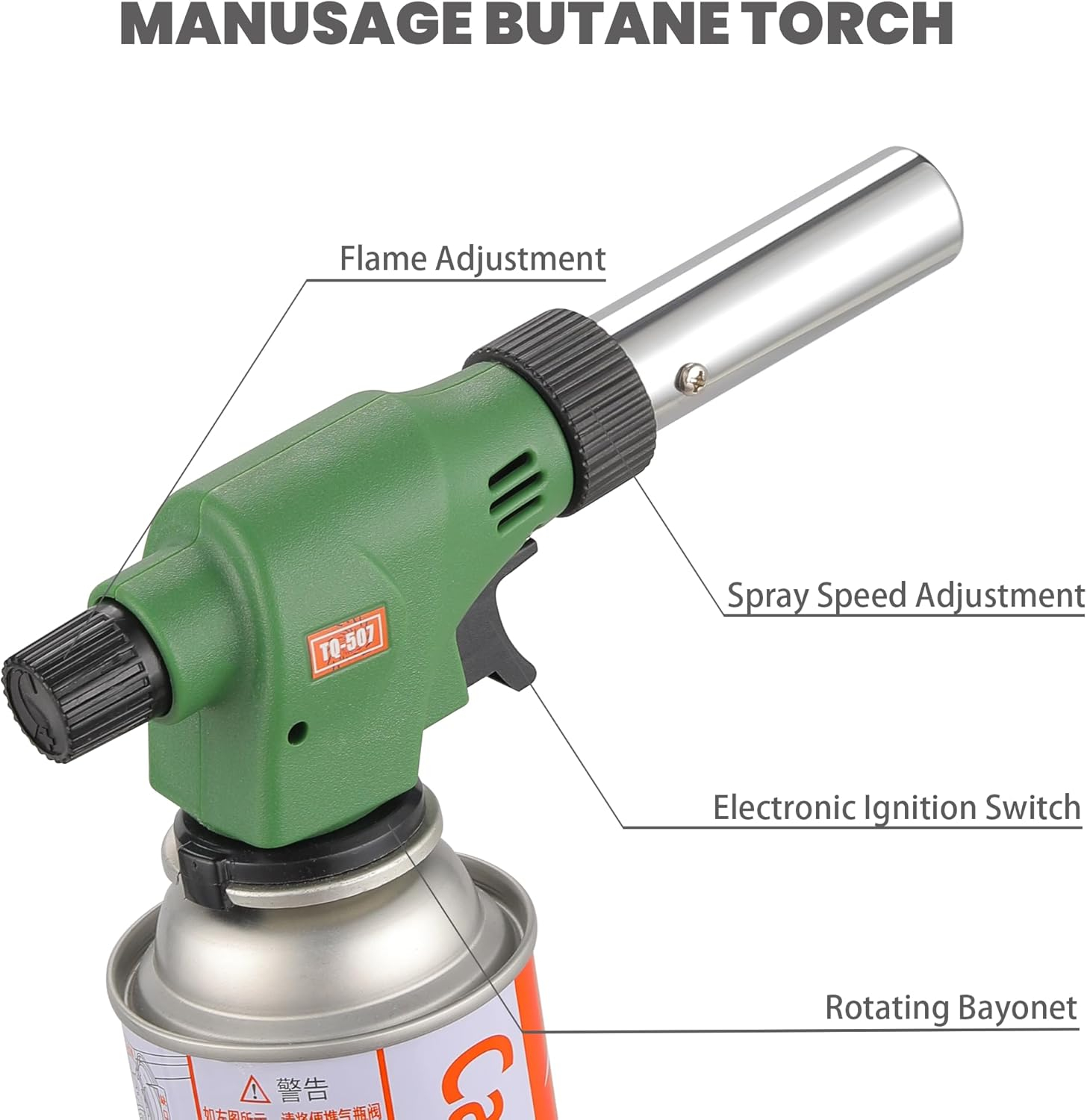 Versatile Butane Torch Kitchen Blow Lighter, With Adjustable Flame for Cooking, Creme Brulee, Sushi, Searing, Baking, BBQ - Professional Cooking Torch (Butane Gas Not Included)