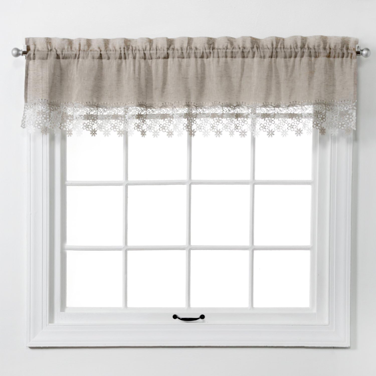 Collections Etc Renaissance Home Fashion Lillian Valance with Macrame Band, 58" X 12", Linen