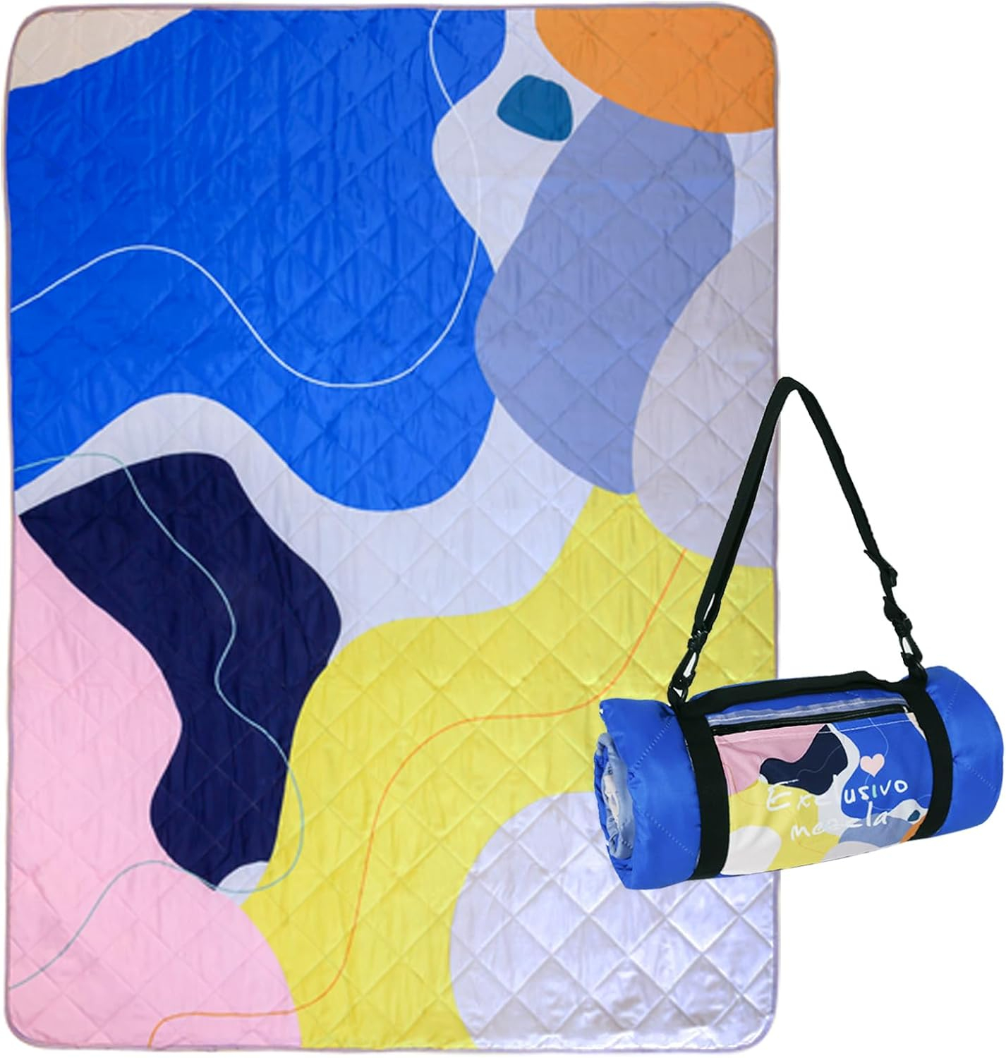 Exclusivo Mezcla Waterproof Picnic Blankets 3-Layer 60x80 Inches Large Sandproof Beach Blanket Foldable Outdoor Blanket for Camping on Grass Picnic Mat, Abstract Yellow