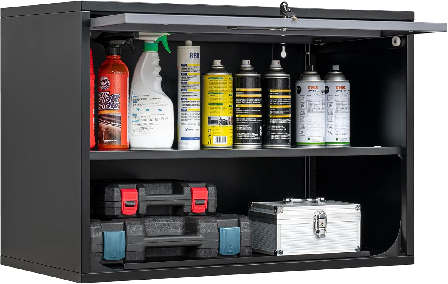 Metal Storage Cabinet Black Wall Cabinets with Shelf and Locking Door - Wall Mounted Storage Cabinet for Garage Warehouse Home Office - Assembly Required