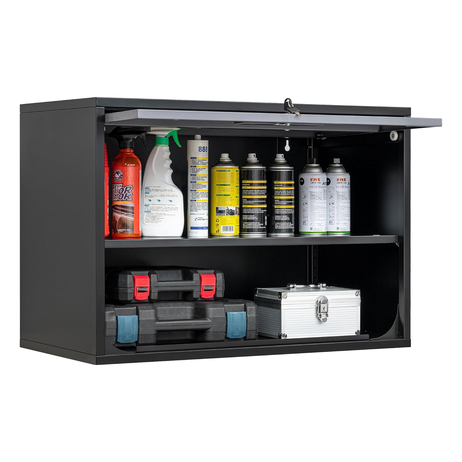 Metal Storage Cabinet Black Wall Cabinets with Shelf and Locking Door - Wall Mounted Storage Cabinet for Garage Warehouse Home Office - Assembly Required