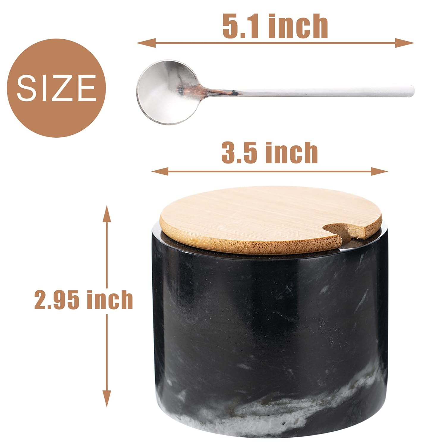 Marble Salt Cellar Set, 2 PCS 11oz Salt and Pepper bowls, Handcrafted from Natural Marble Gift for Mothers Day(White & Black Set)