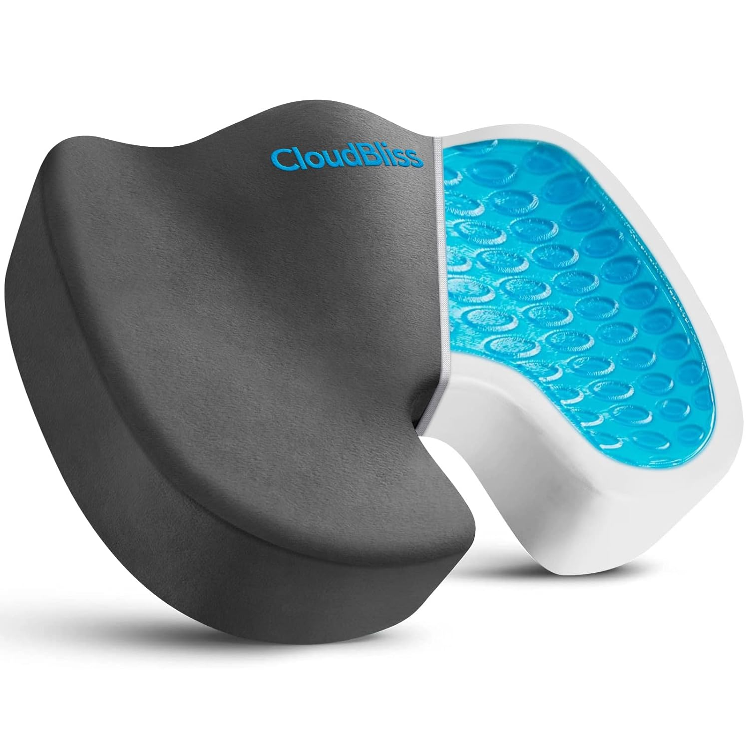 CloudBliss Gel Seat Cushion - Cooling Gel Enhanced Memory Foam Ergonomic Seat Cushion for Long Sitting for Office, Game, Car, Automotive, Airplane (Large, Black)