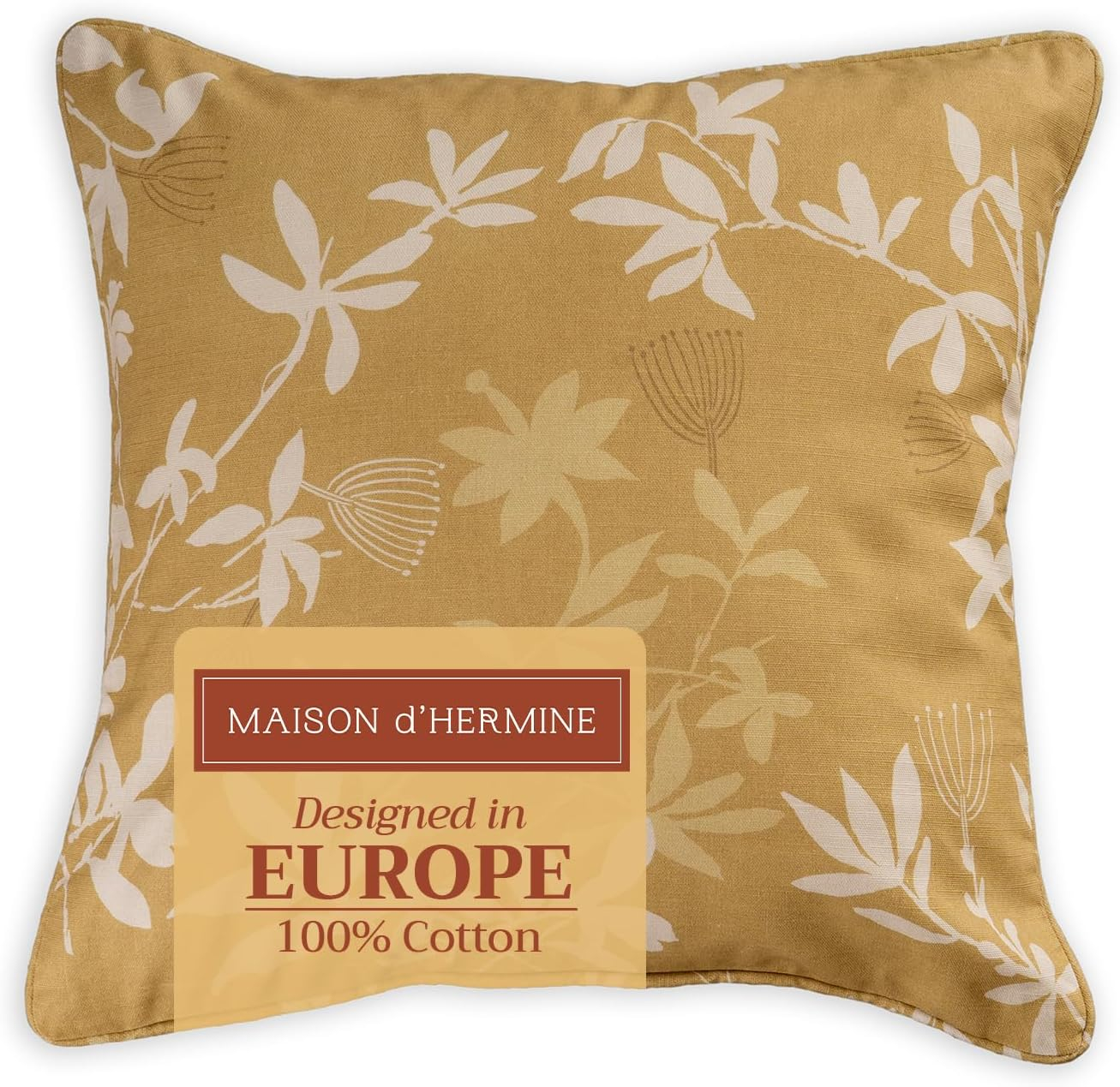 Maison d' Hermine Decorative Pillow Covers 20x20 Inch Square 100% Cotton Throw pillow Covers with invisible Zipper Cushion Case for Living Room Couch, Chair, Sofas, Bedroom, Home (Louxor - Dark Beige)