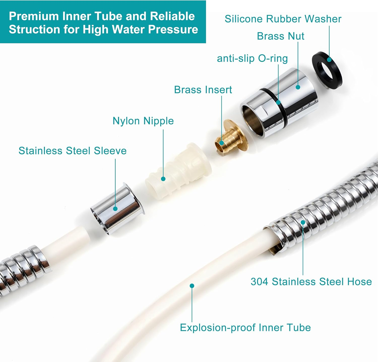 Shower Hose Replacement,79 Inches Extra Long Stainless Steel Handheld Shower Head Hose Attachment with G1/2 Universal Brass Insert & Nut,Durable Flexible & Anti-twist for Bidet Sprayer,Chrome