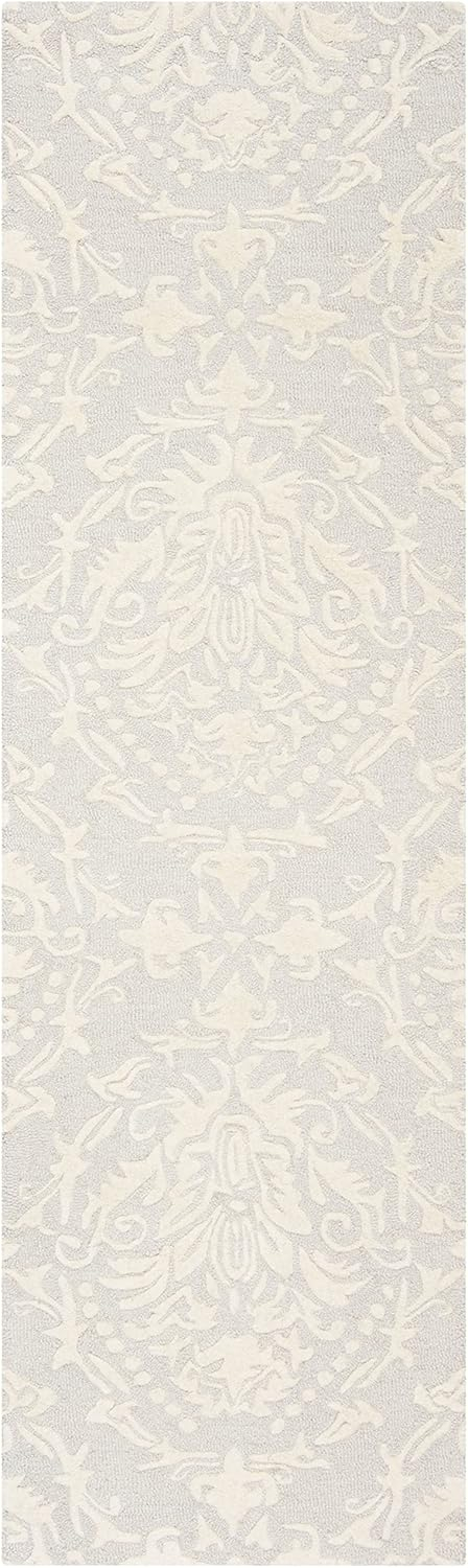 Elegant Blue Floral Hand-Tufted Wool Runner Rug 2'3" x 8'