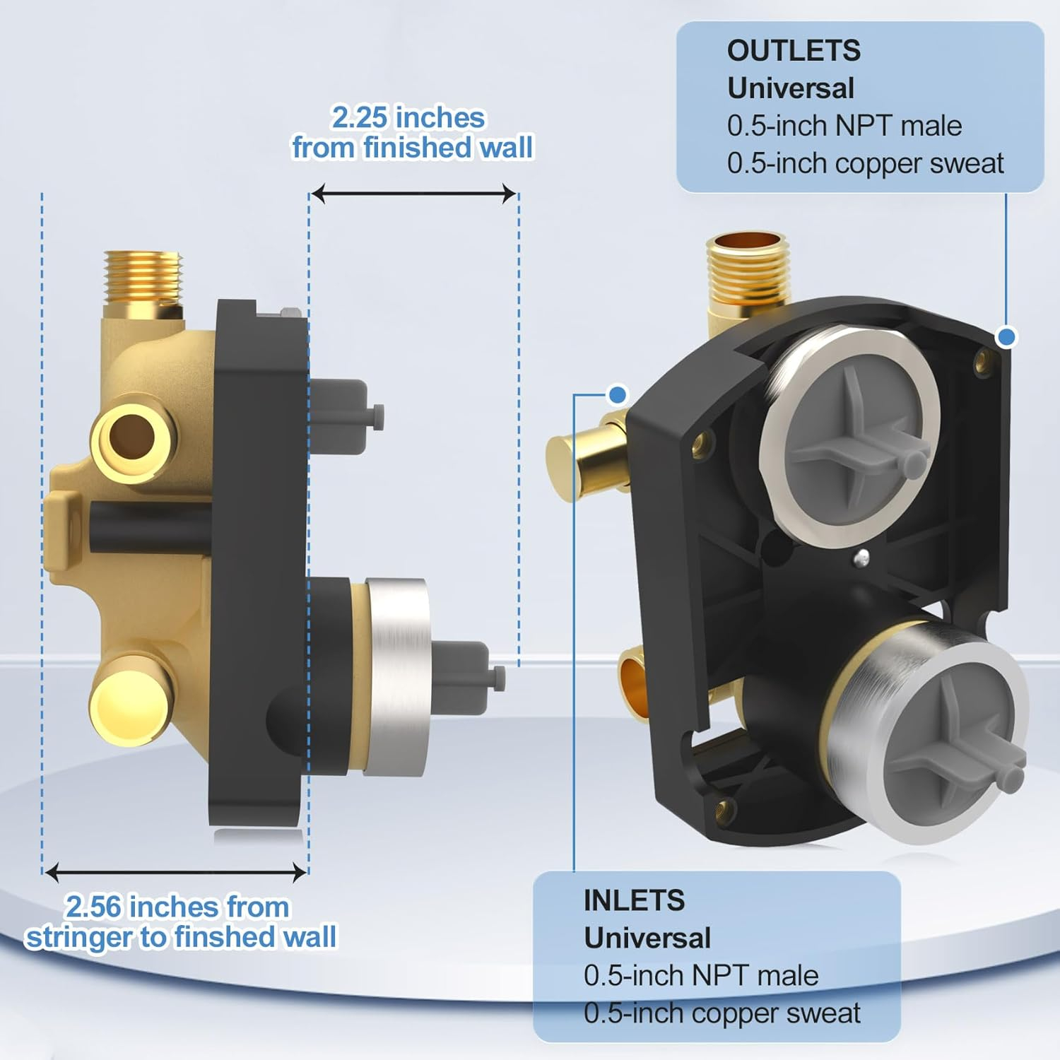 R22000 Shower Valve with Diverter 3-Way 6-Way Rough in Valve, R22000 Multichoice Universal Rough-In kit with Integrated Diverter