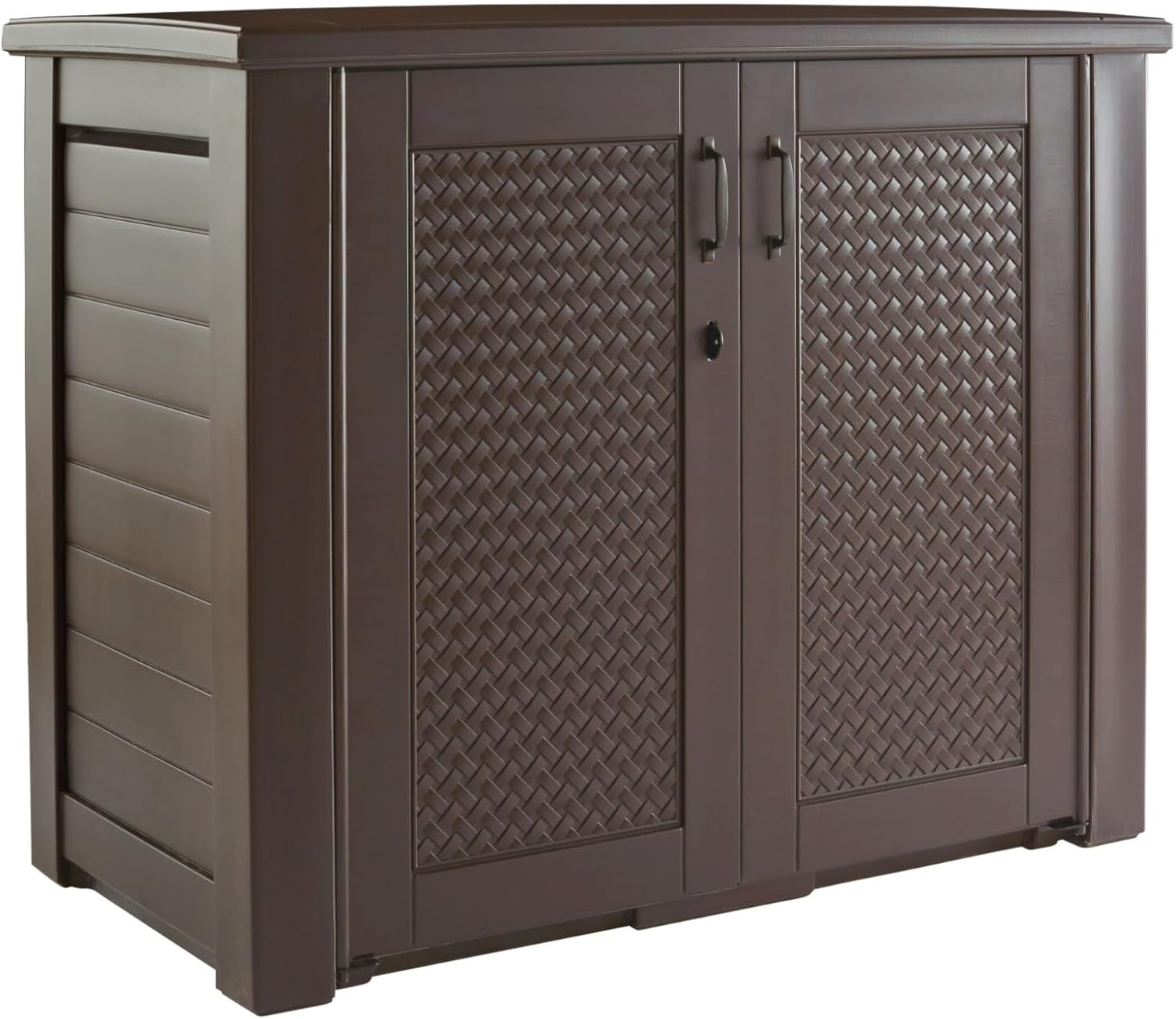 Rubbermaid Patio Chic Outdoor Resin Storage Cabinet, 123 Gallons, Dark Teak