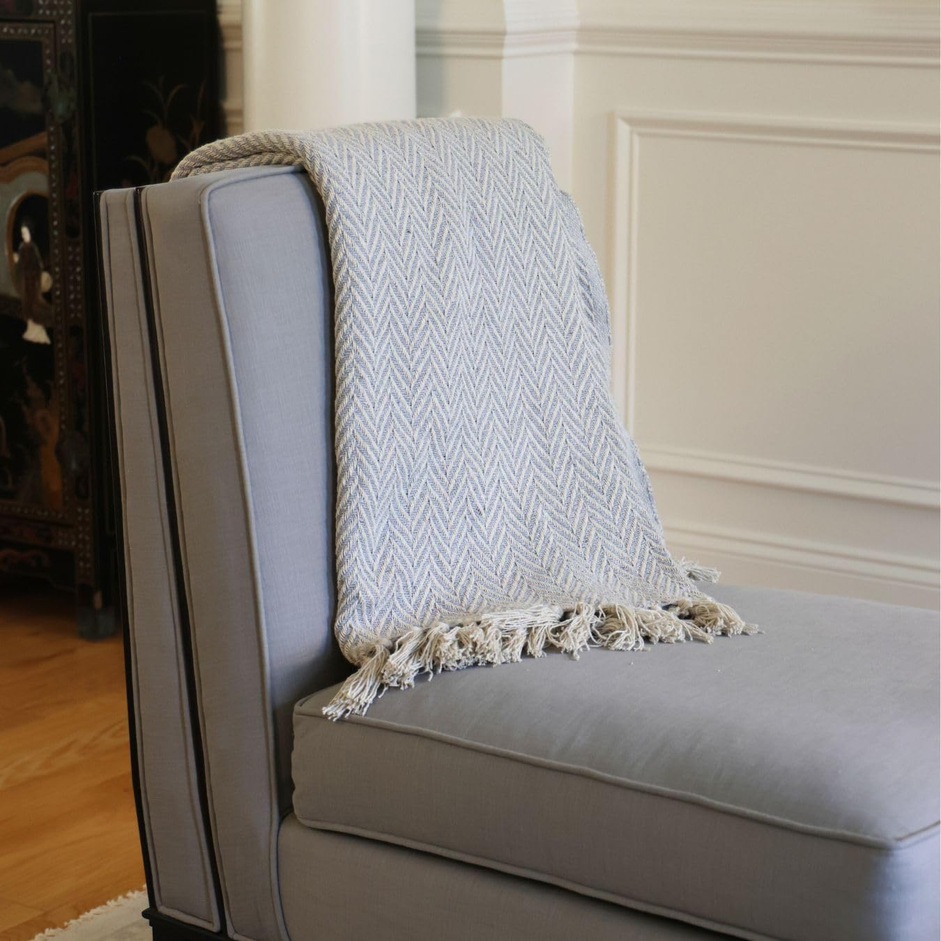 Luxurious Boho Throw Blanket Elegant, Soft Knitted Herringbone Couch Throw, Versatile 48x60, Perfect for Cozy Evenings, in Stylish Grey & Calming Blue Options (Gray)