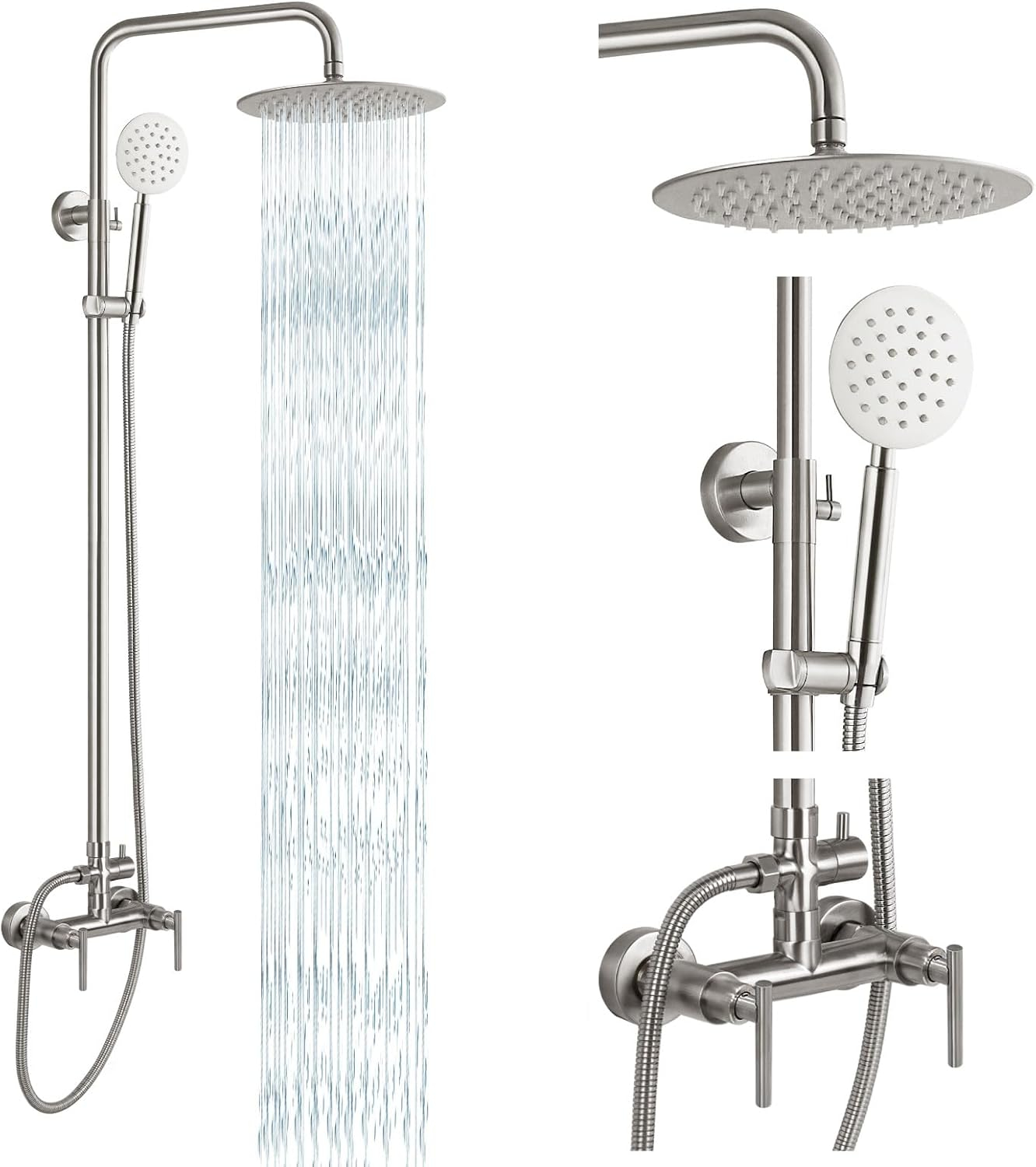 gotonovo SUS304 Outdoor Shower Fixture High Pressure Shower System Wall Mount 2 Dual Function Single Handle Shower Kit with 8 Inch Shower Head and Handheld Spray Shower Faucet Combo, Matte Black
