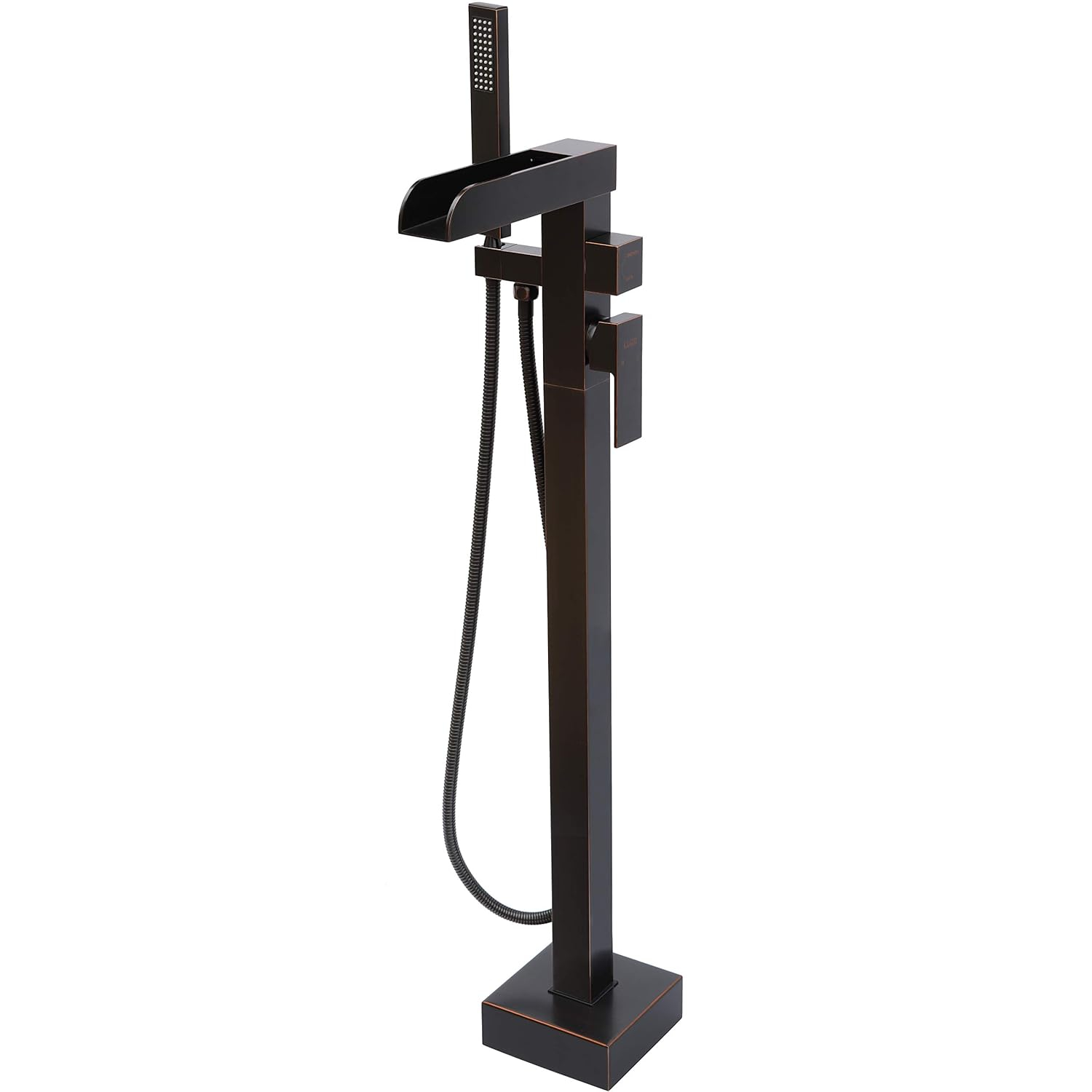 Single-Handle Floor Mount Freestanding Tub Faucet Waterfall Tub Filler with Handheld Shower in Oil Rubbed Bronze